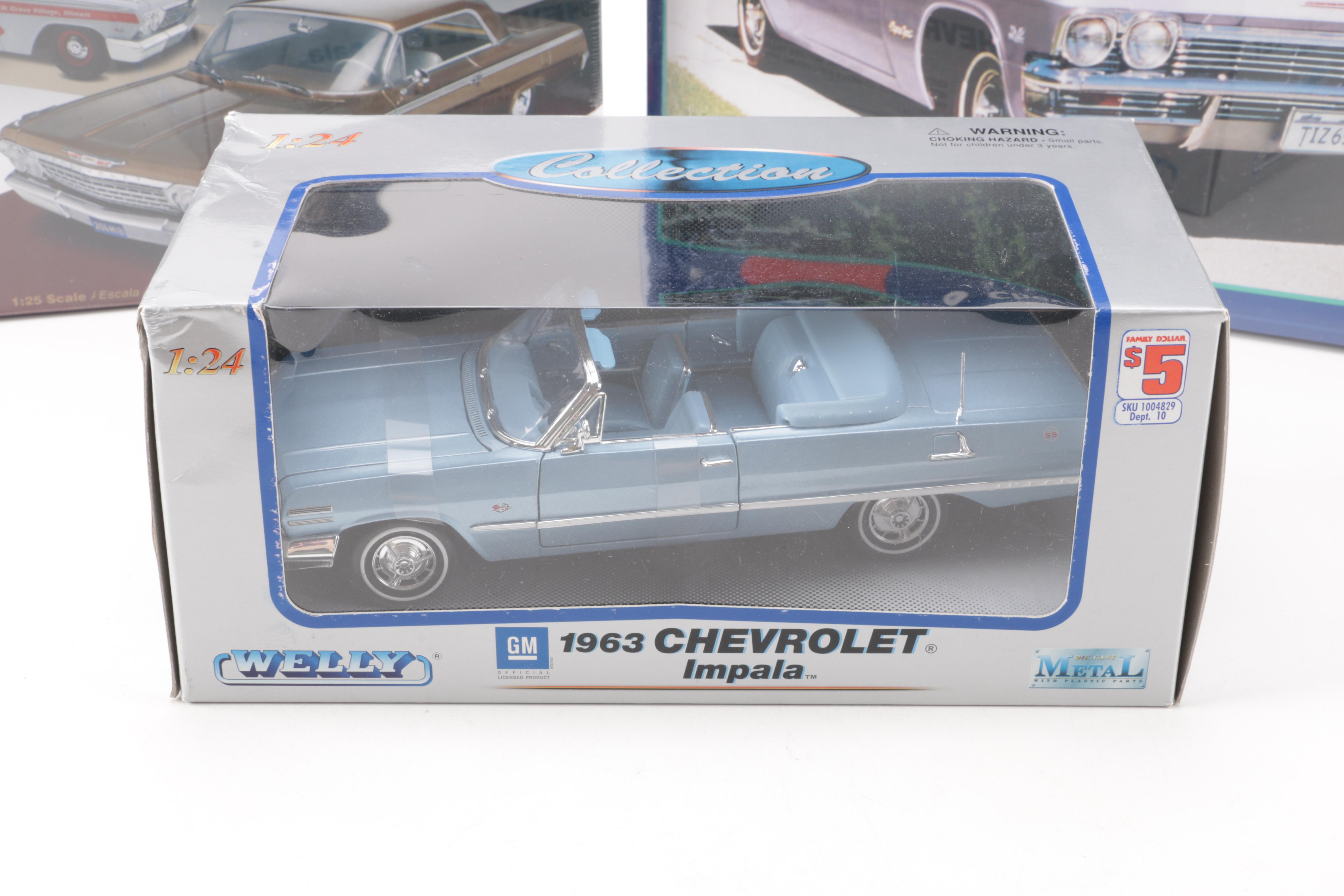 Assortment of Chevy Impala Model Kits and Die-Cast Cars