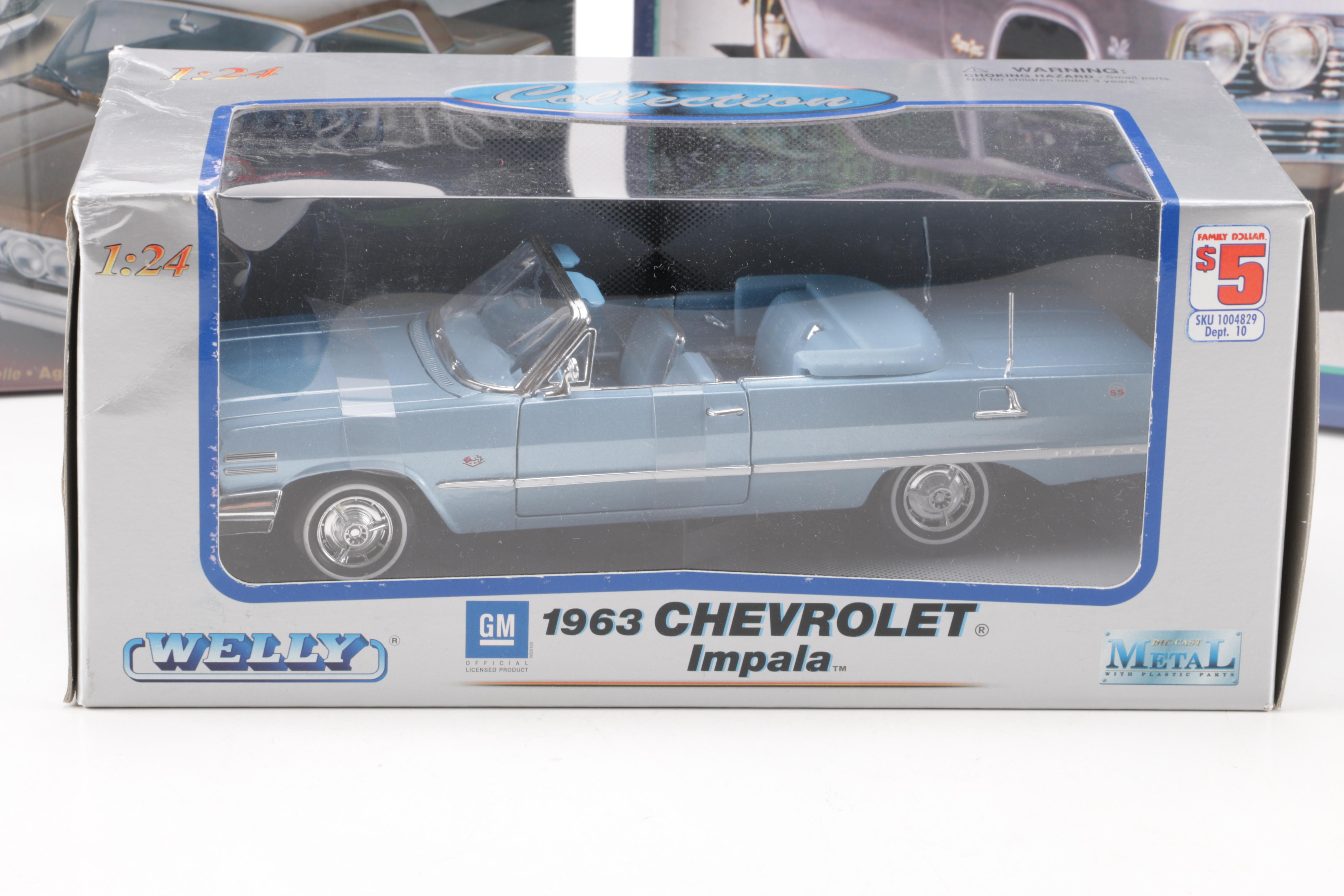 Assortment of Chevy Impala Model Kits and Die-Cast Cars