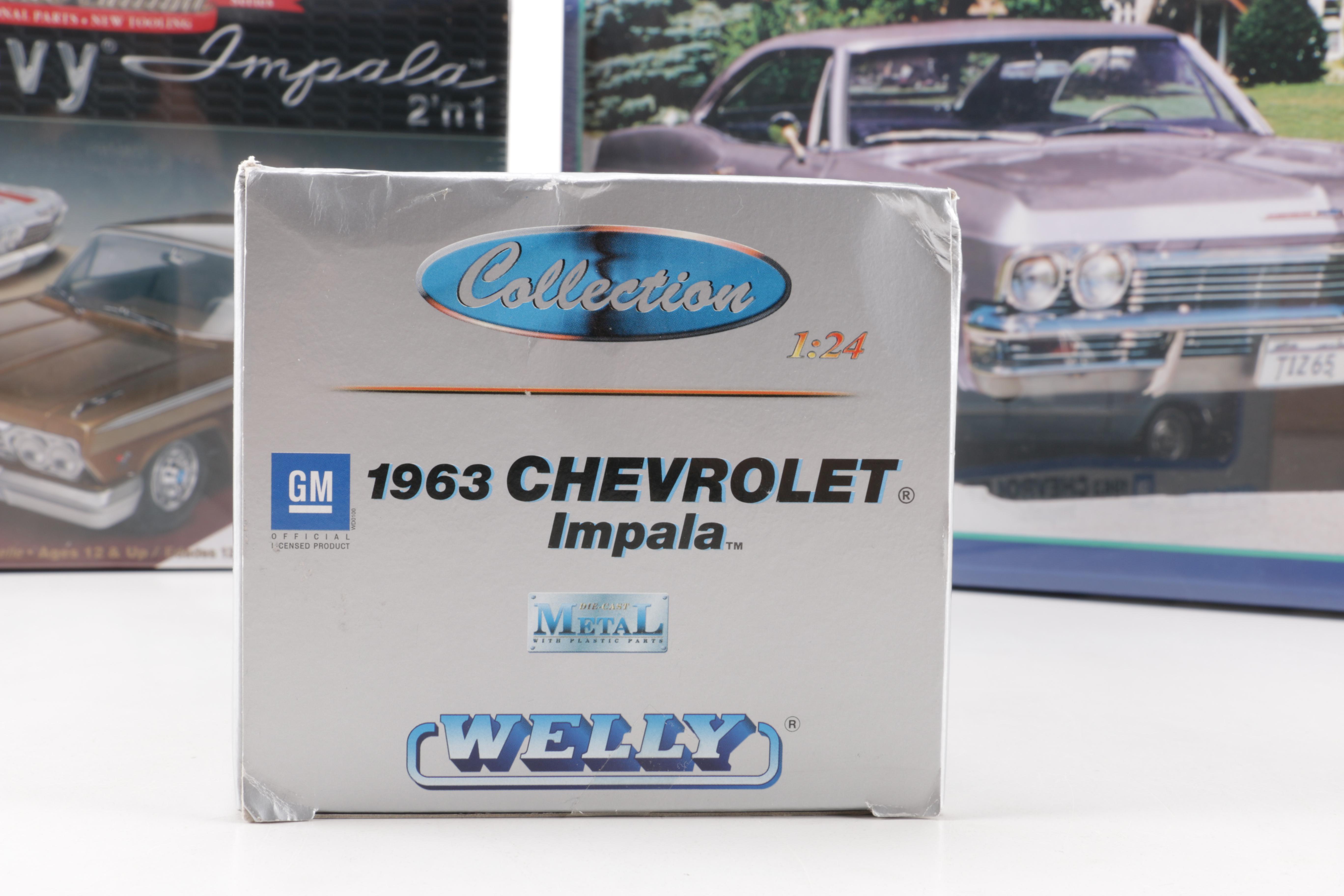Assortment of Chevy Impala Model Kits and Die-Cast Cars