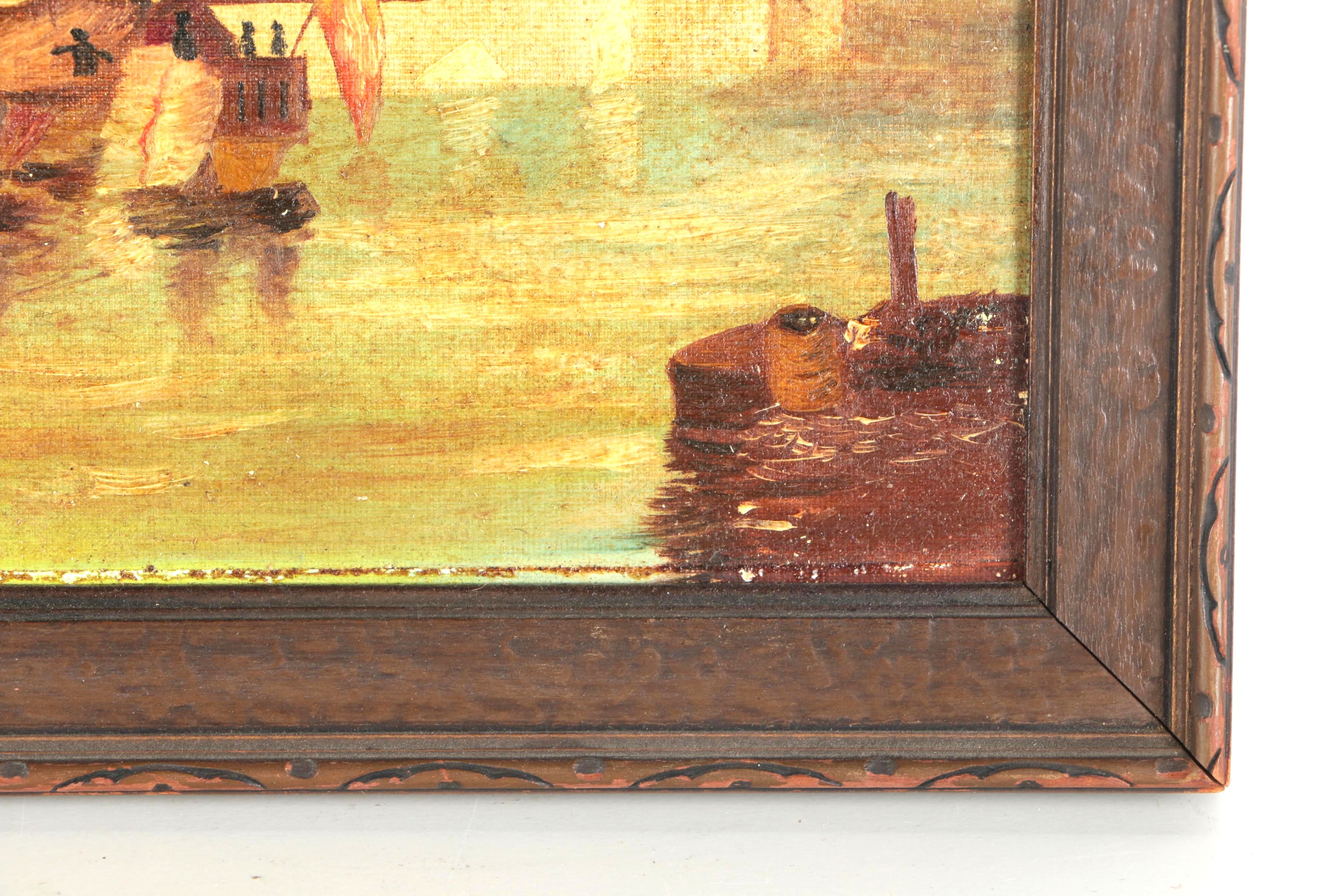 W. Schwinhart 1945 Oil on Canvas Board of Maritime Landscape With Capsizing Ships