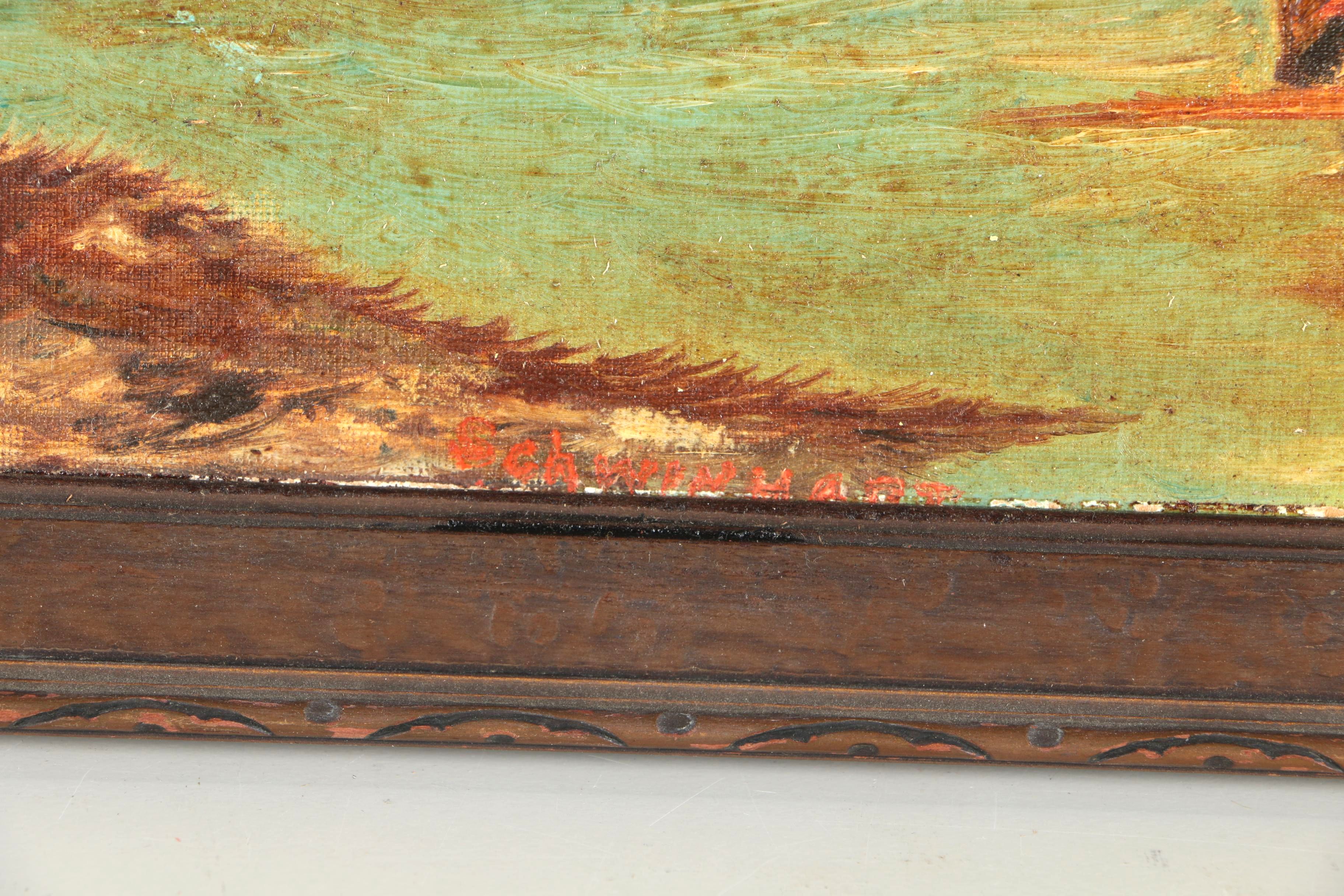 W. Schwinhart 1945 Oil on Canvas Board of Maritime Landscape With Capsizing Ships