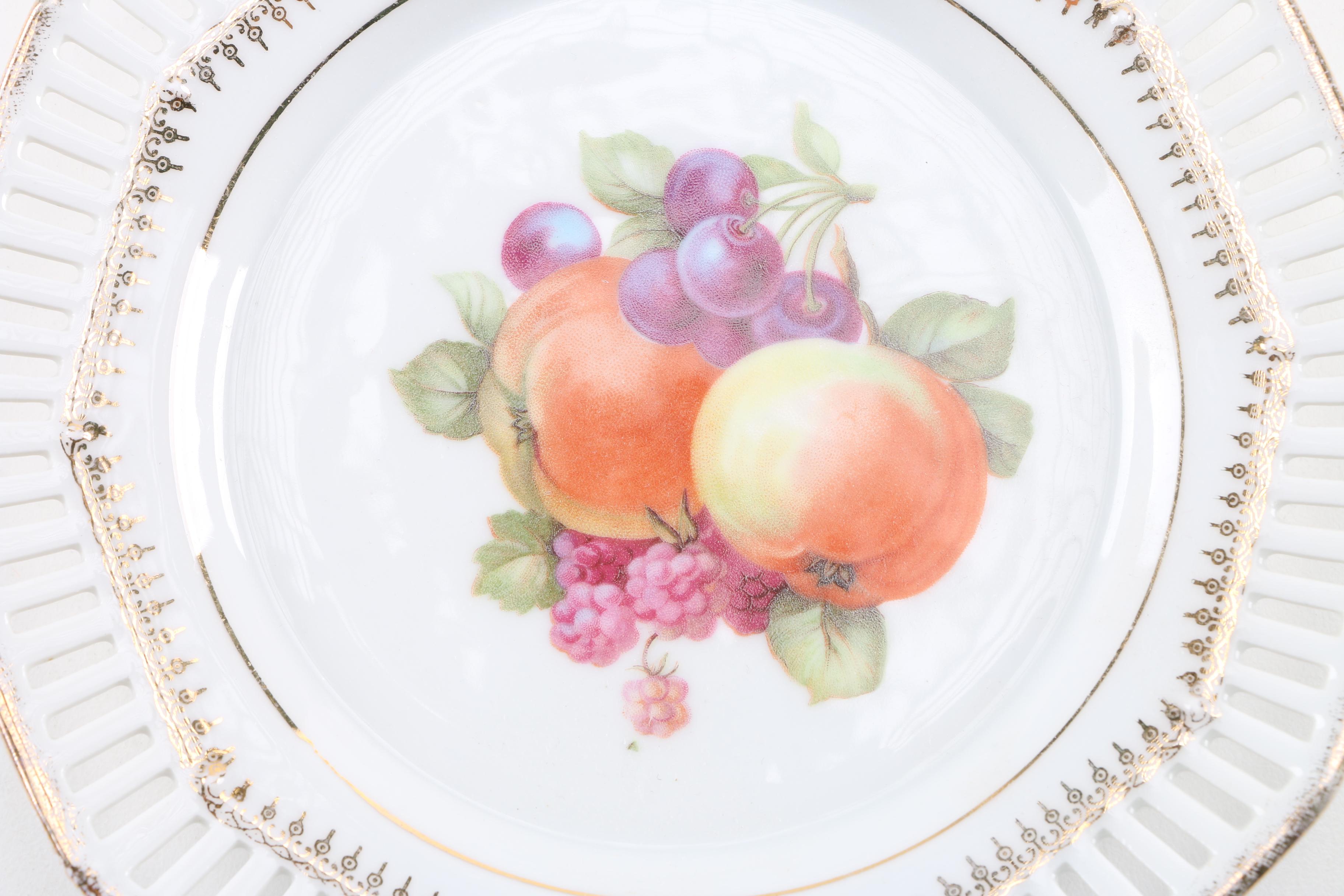 ACS Bavaria Porcelain Pierced Edge Fruit Pattern Bread and Butter Plates
