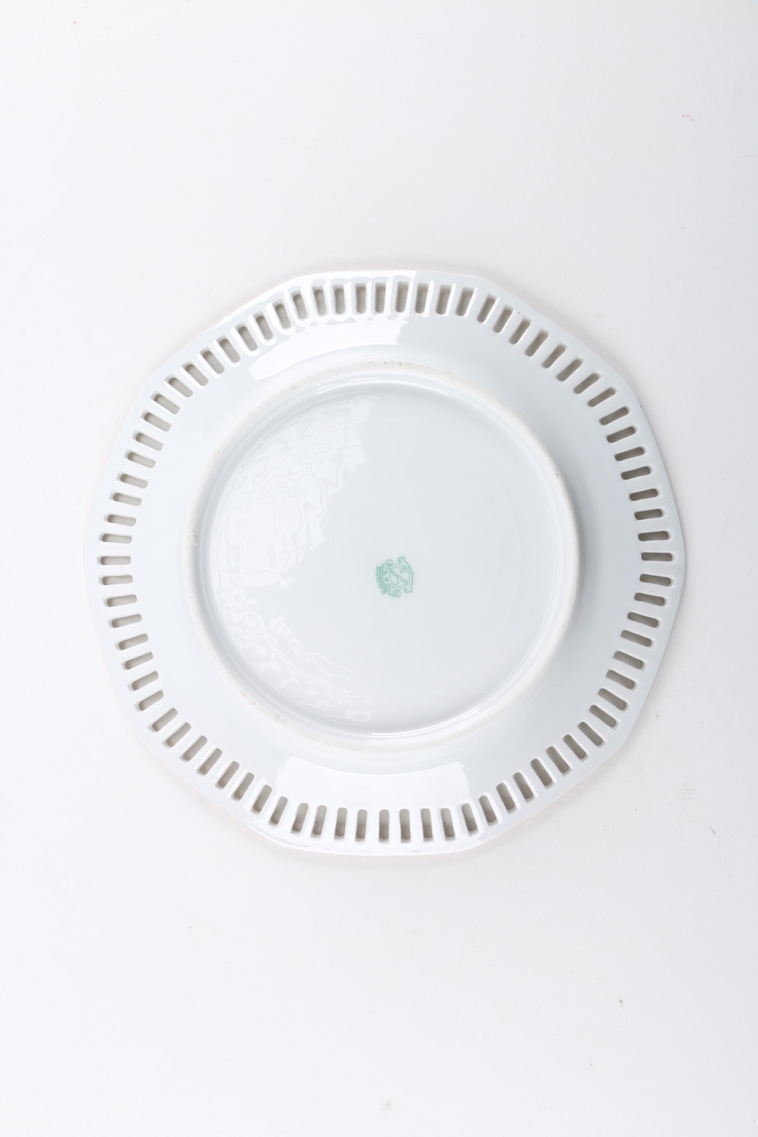 ACS Bavaria Porcelain Pierced Edge Fruit Pattern Bread and Butter Plates