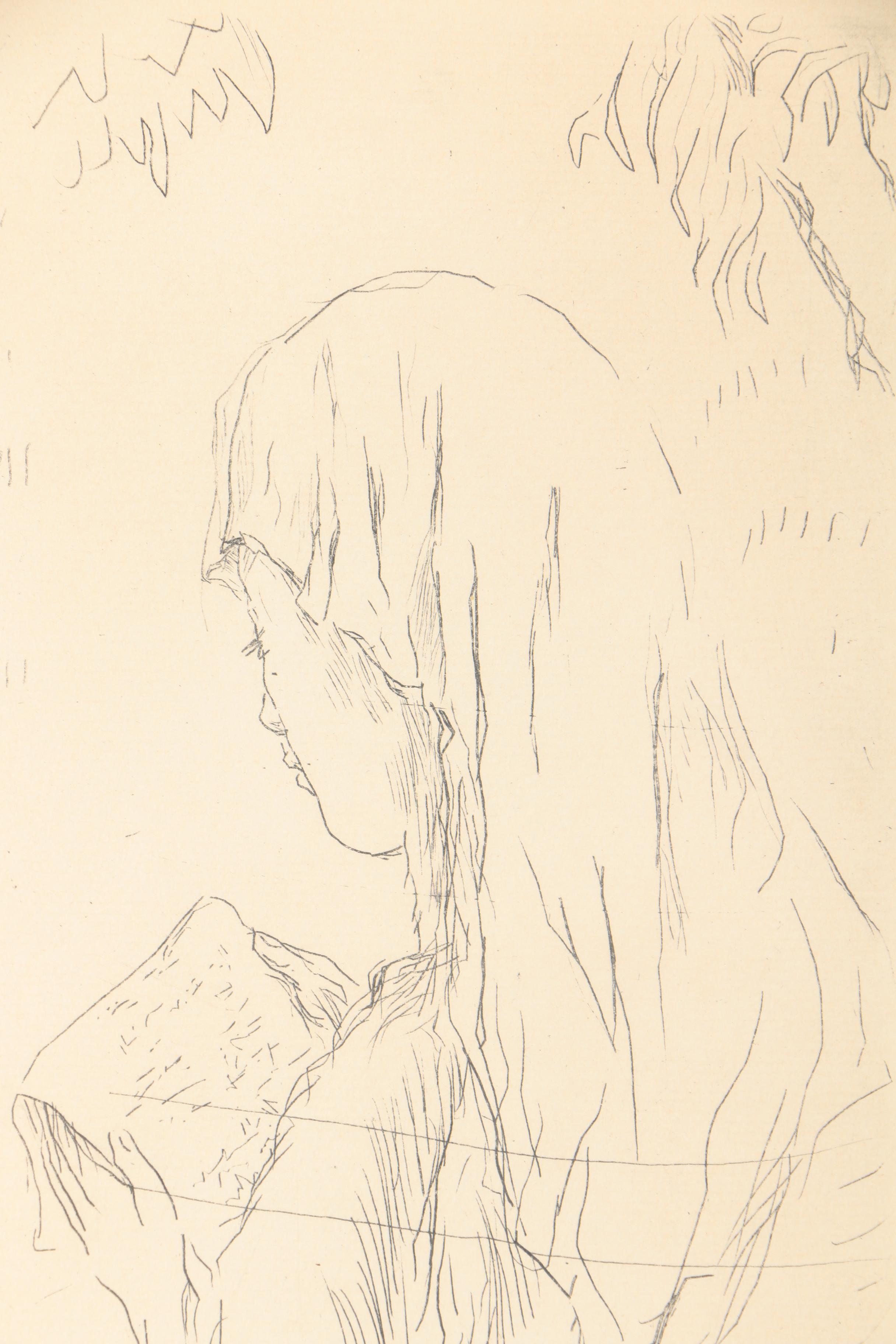 Pierre Bonnard Offset Lithographic Book and Etching "Jeune Fille Lisant"