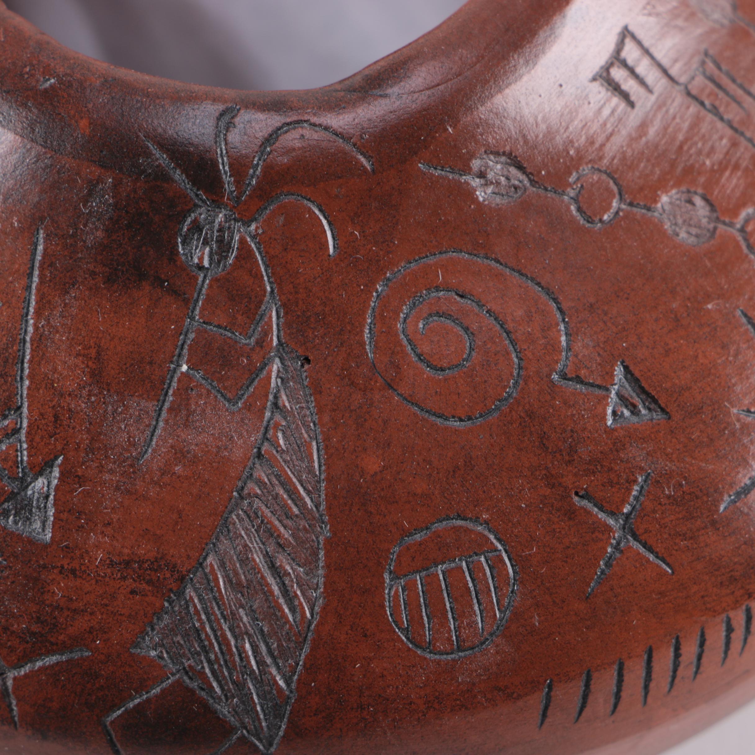 Don Lee Navajo Burnished Carved Stoneware Vessel