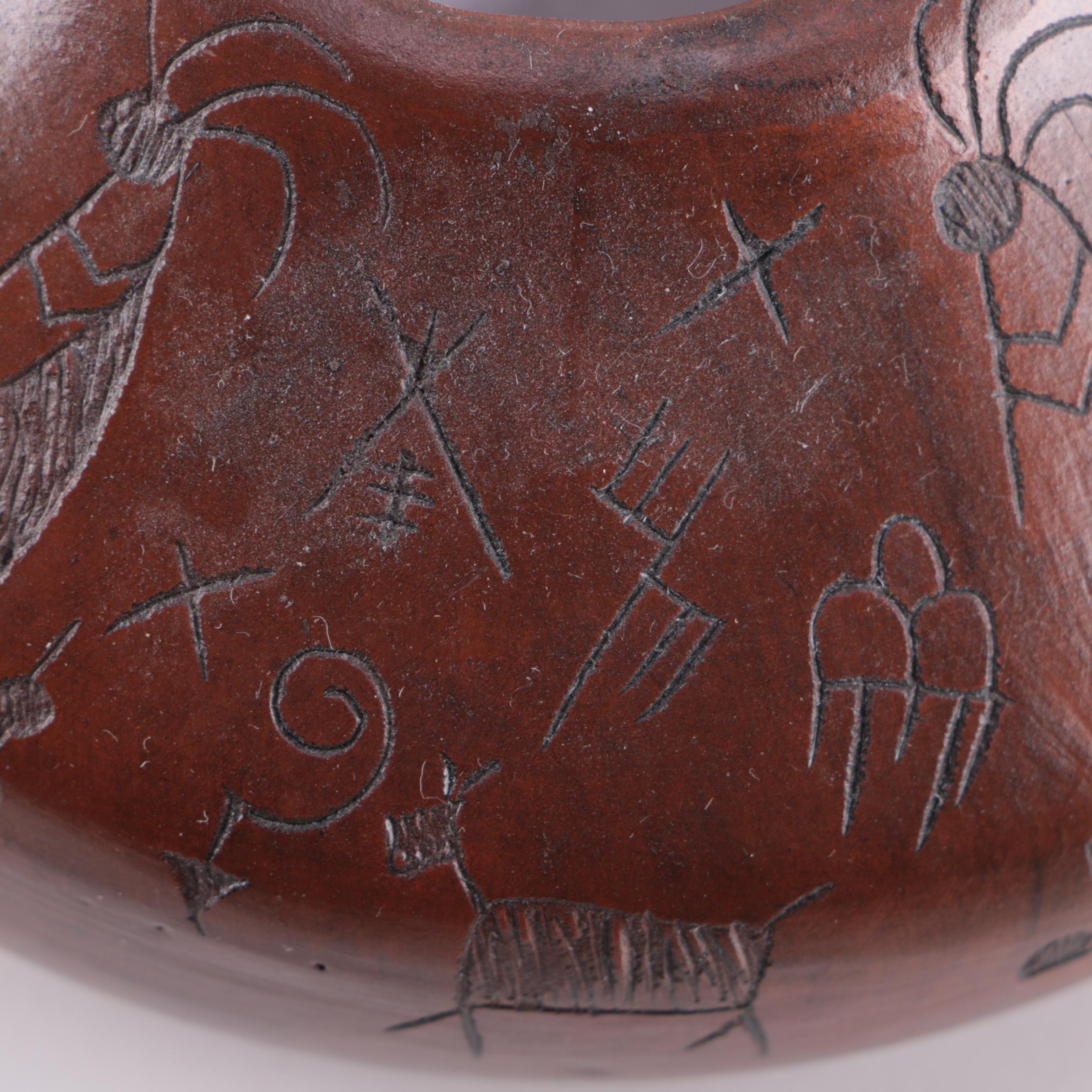 Don Lee Navajo Burnished Carved Stoneware Vessel