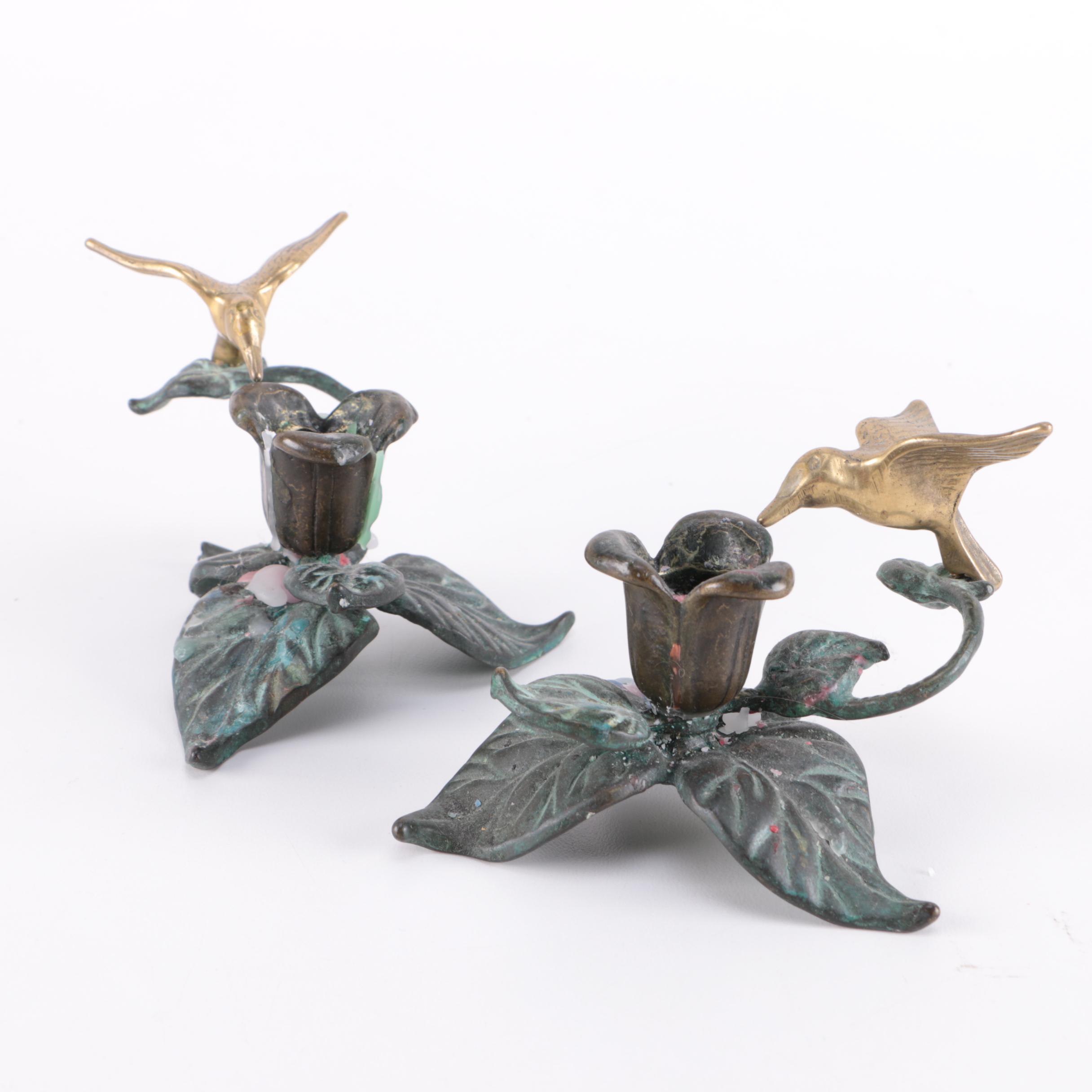 Brass Hummingbird Candleholders From Andrea by Sadek