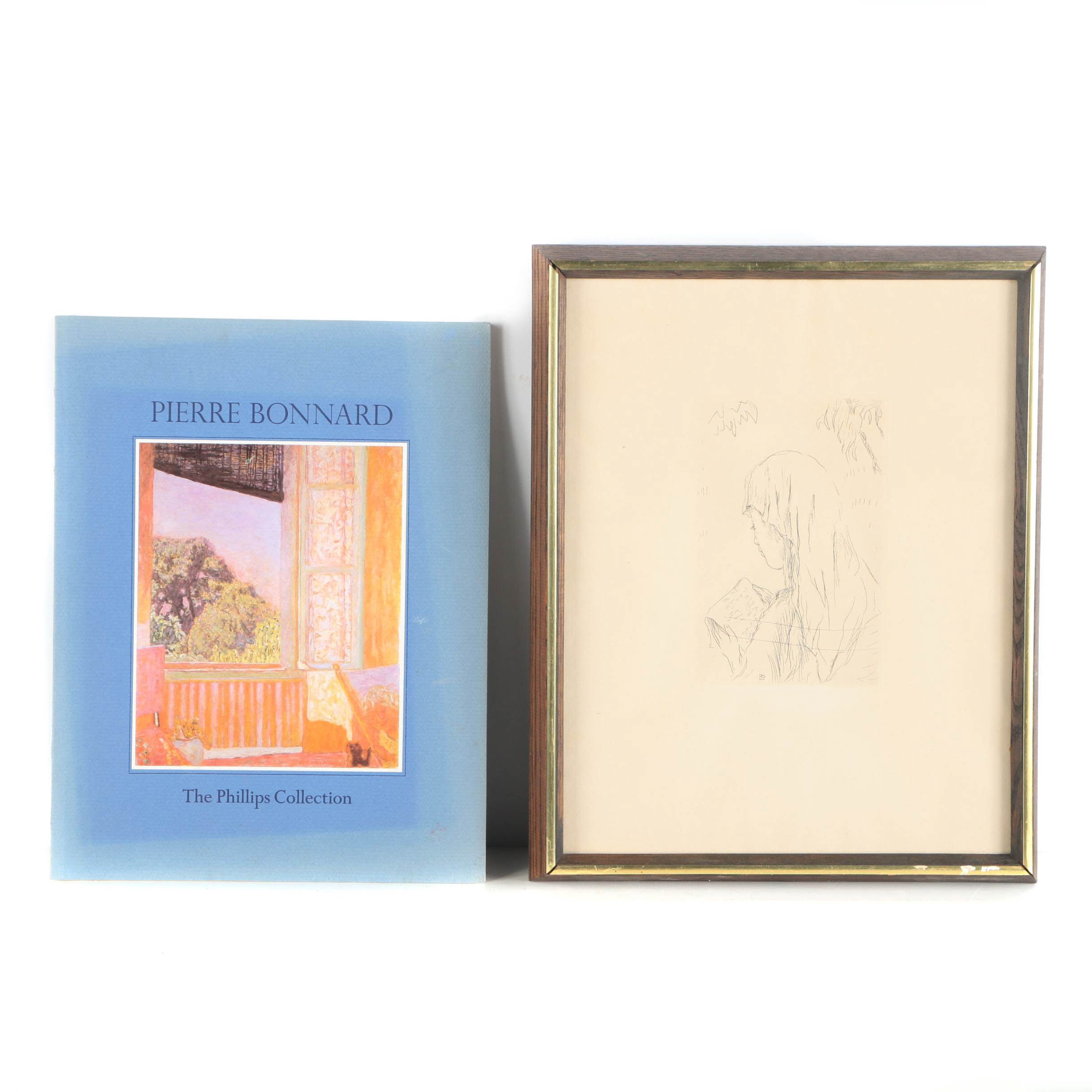 Pierre Bonnard Offset Lithographic Book and Etching "Jeune Fille Lisant"
