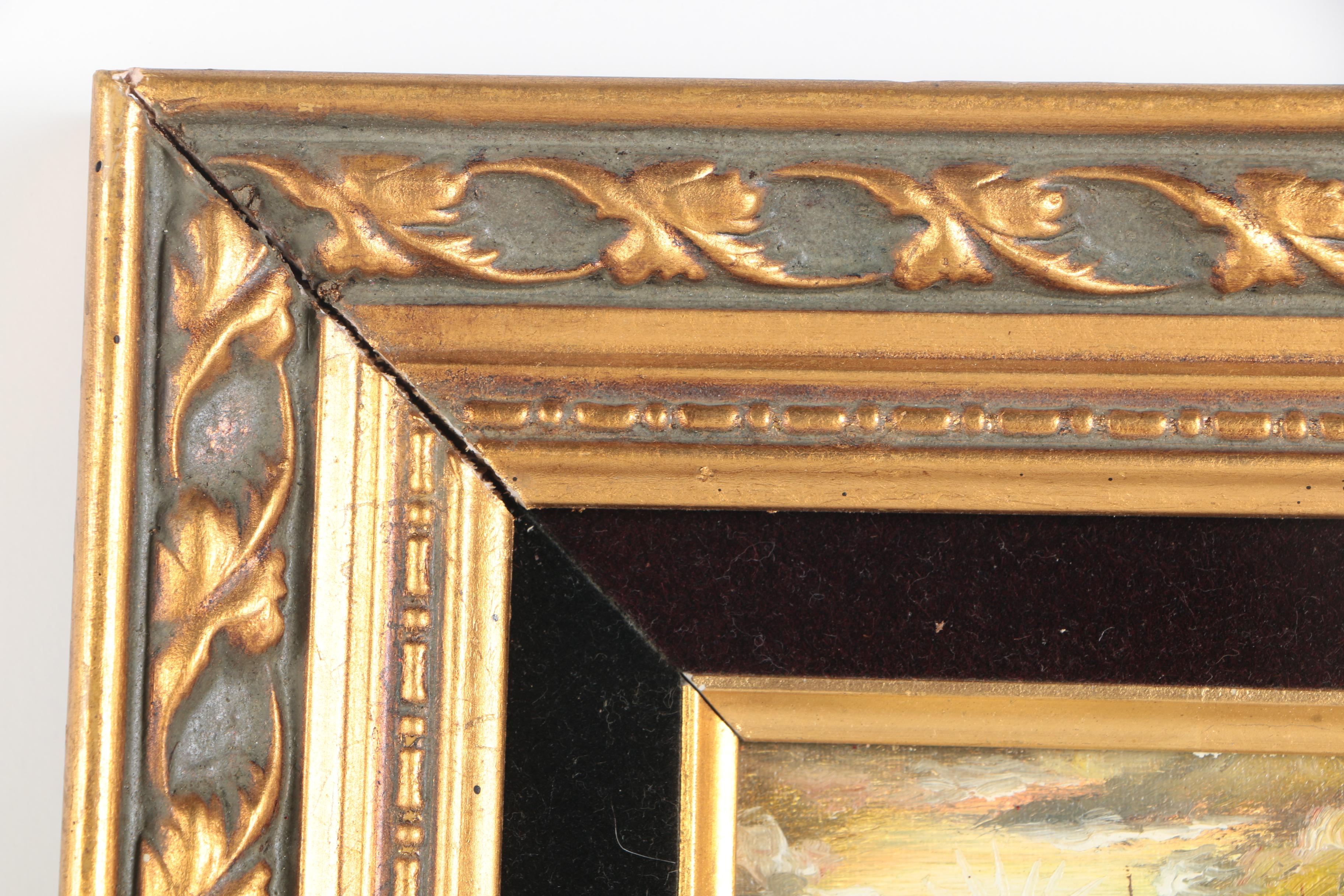 Original Signed Oil On Canvas Board of Ships At Harbor