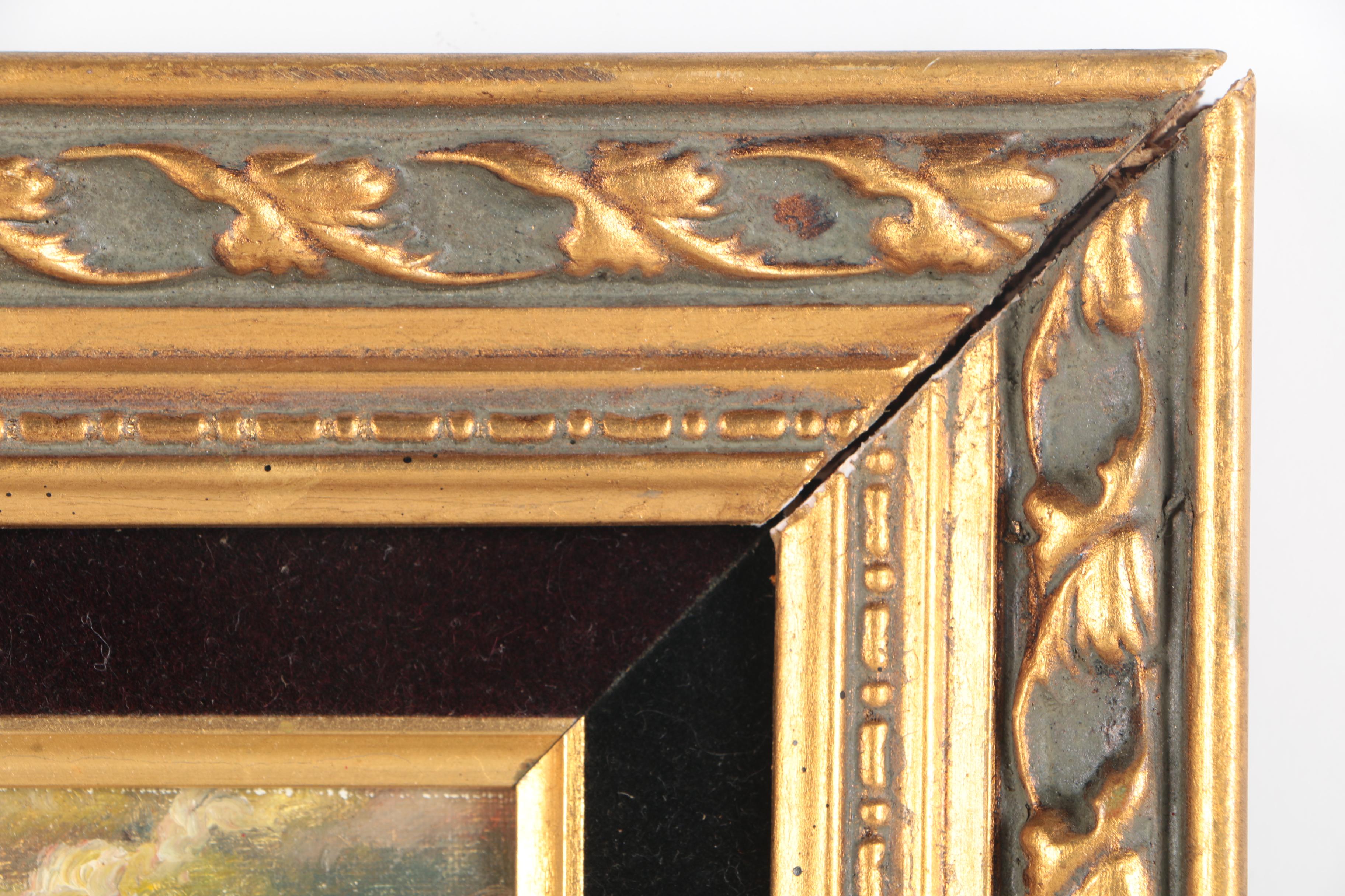 Original Signed Oil On Canvas Board of Ships At Harbor