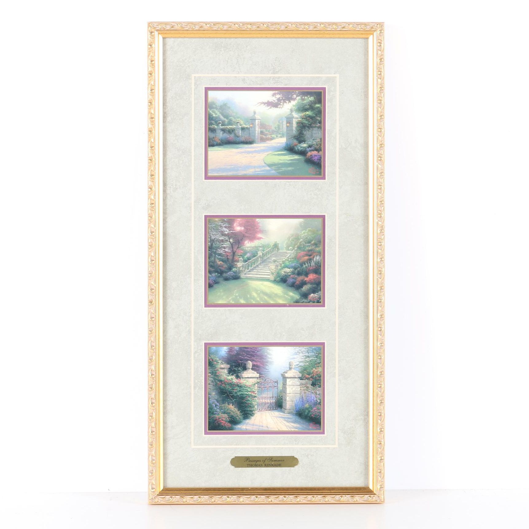 Offset Lithograph Triptych After Thomas Kinkade "Passages of Summer"