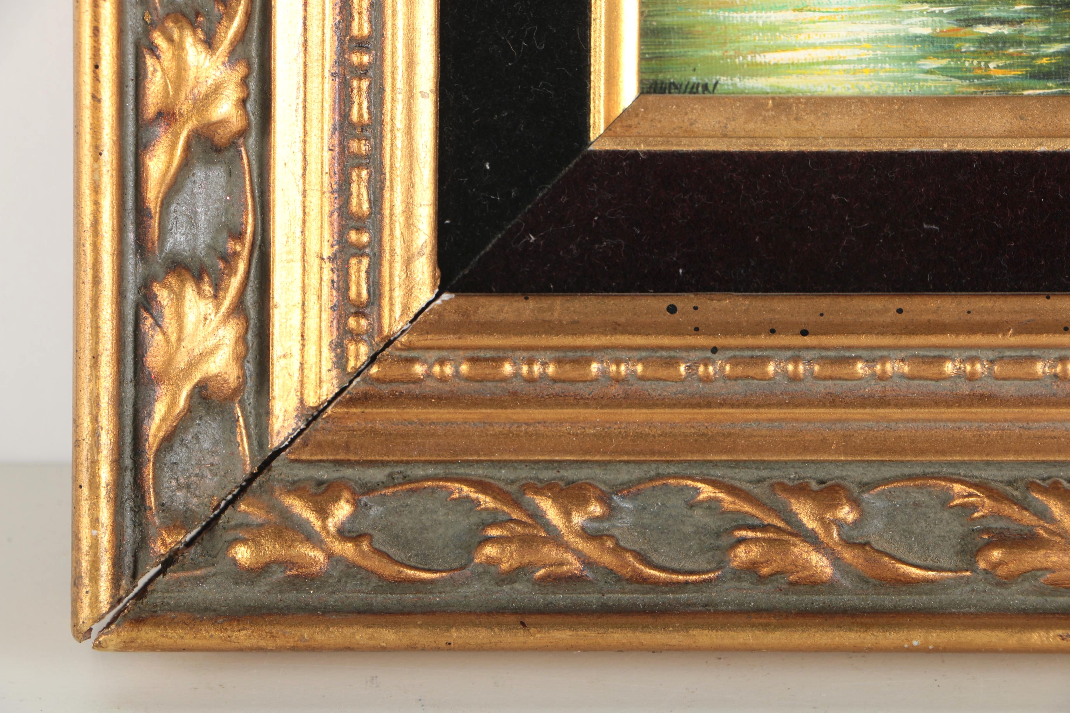 Original Signed Oil On Canvas Board of Ships At Harbor