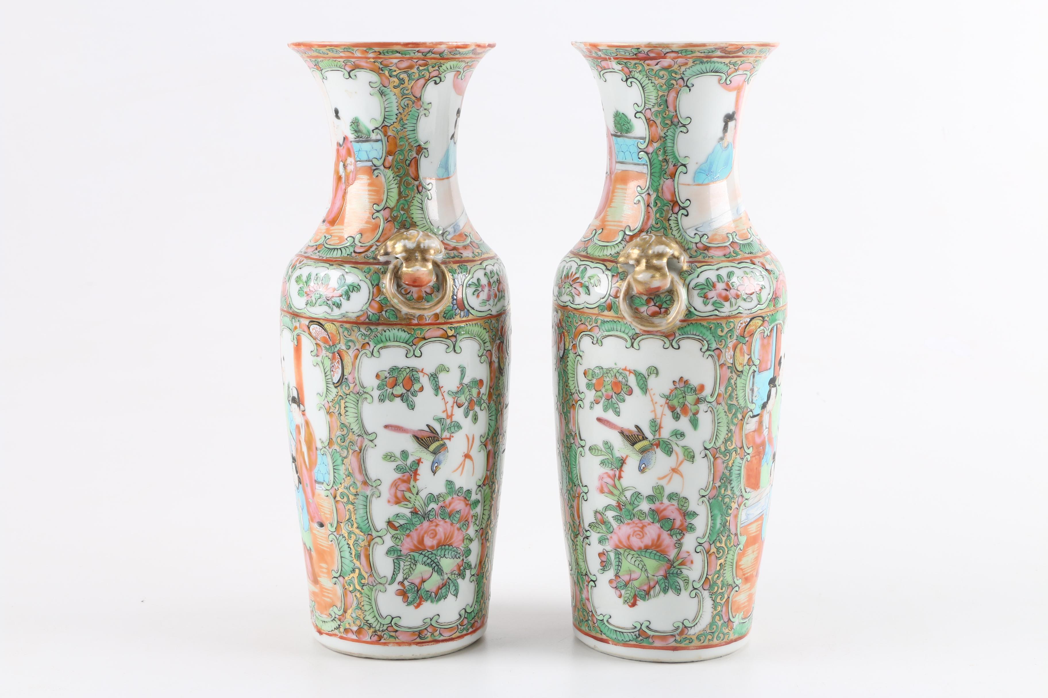 Pair of Chinese Rose Medallion Vases