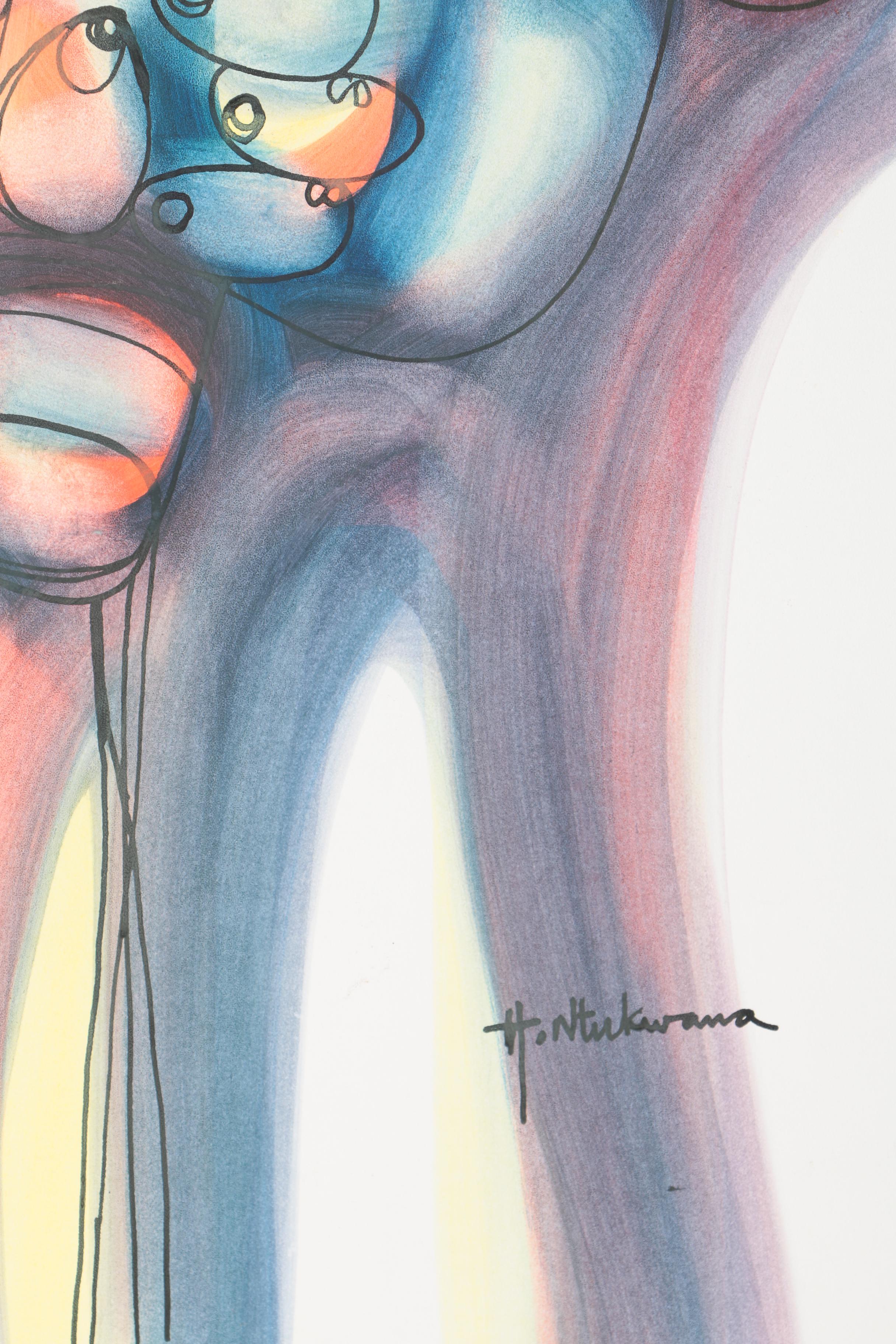 H. Ntukwana Watercolor and Ink on Paperboard "The Musician"