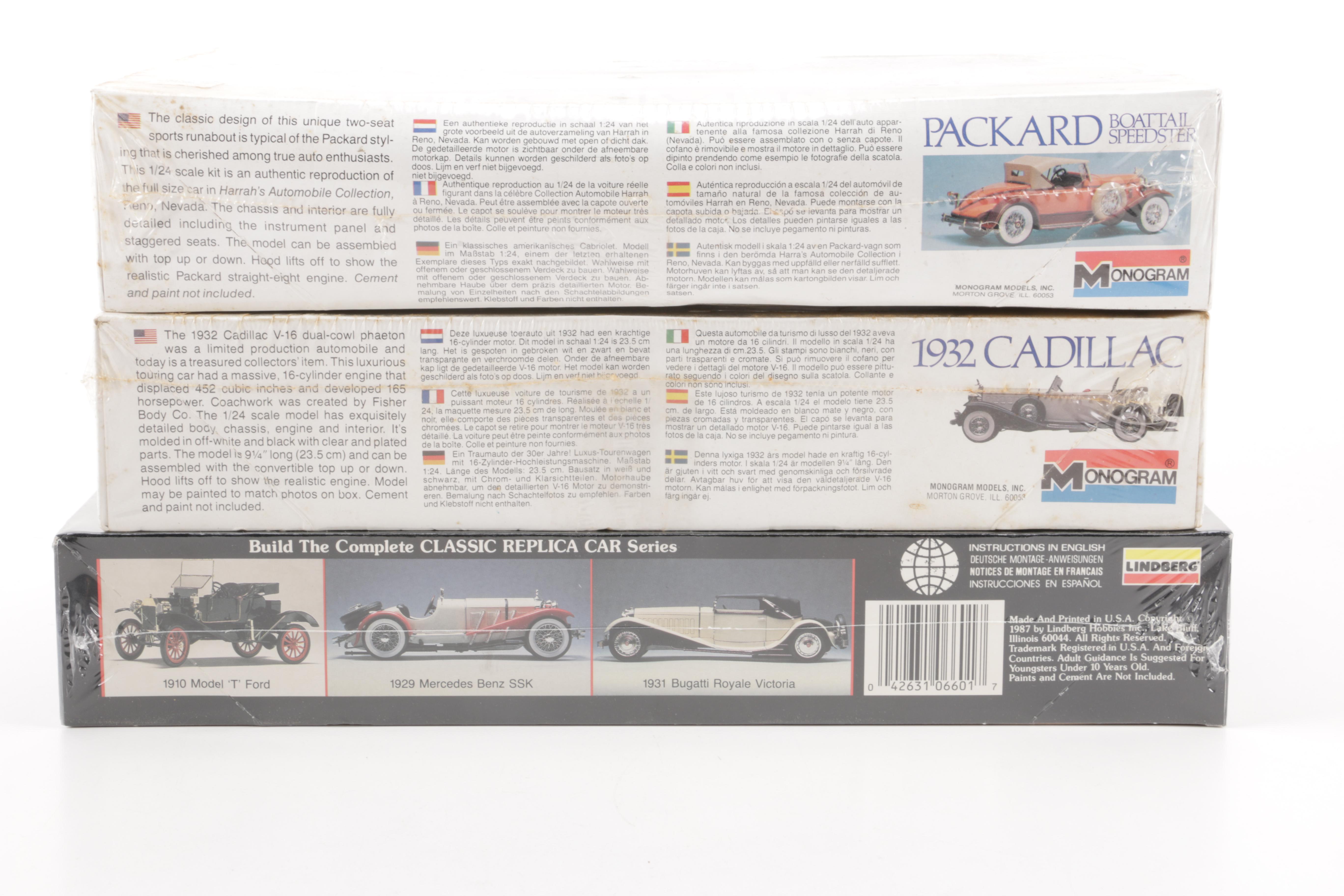 Assorted Model Car Kits Including Monogram, Lindberg, and AMT
