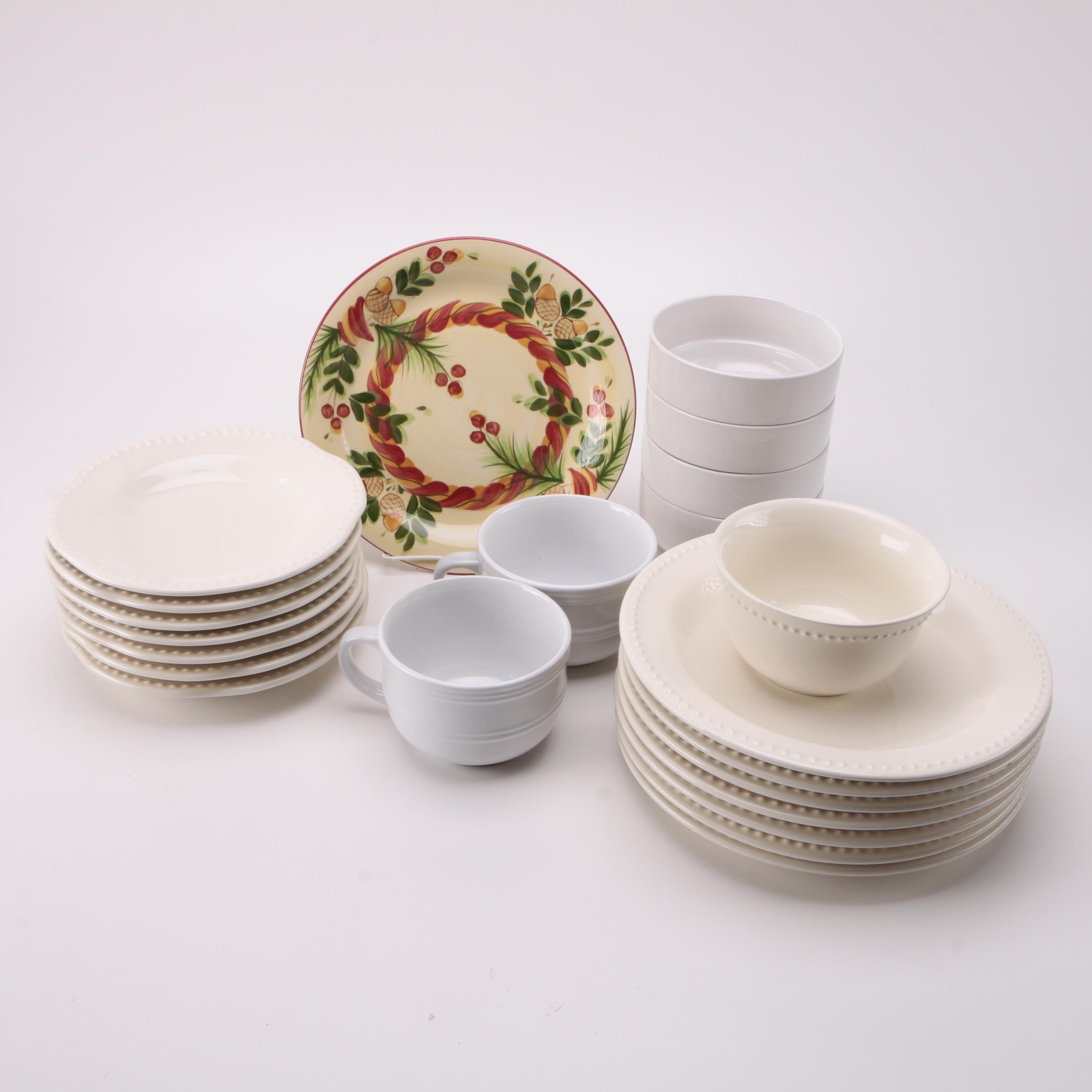 White Dinnerware Featuring Pottery Barn "Emma" and Gail Pittman "Siena Acorns"