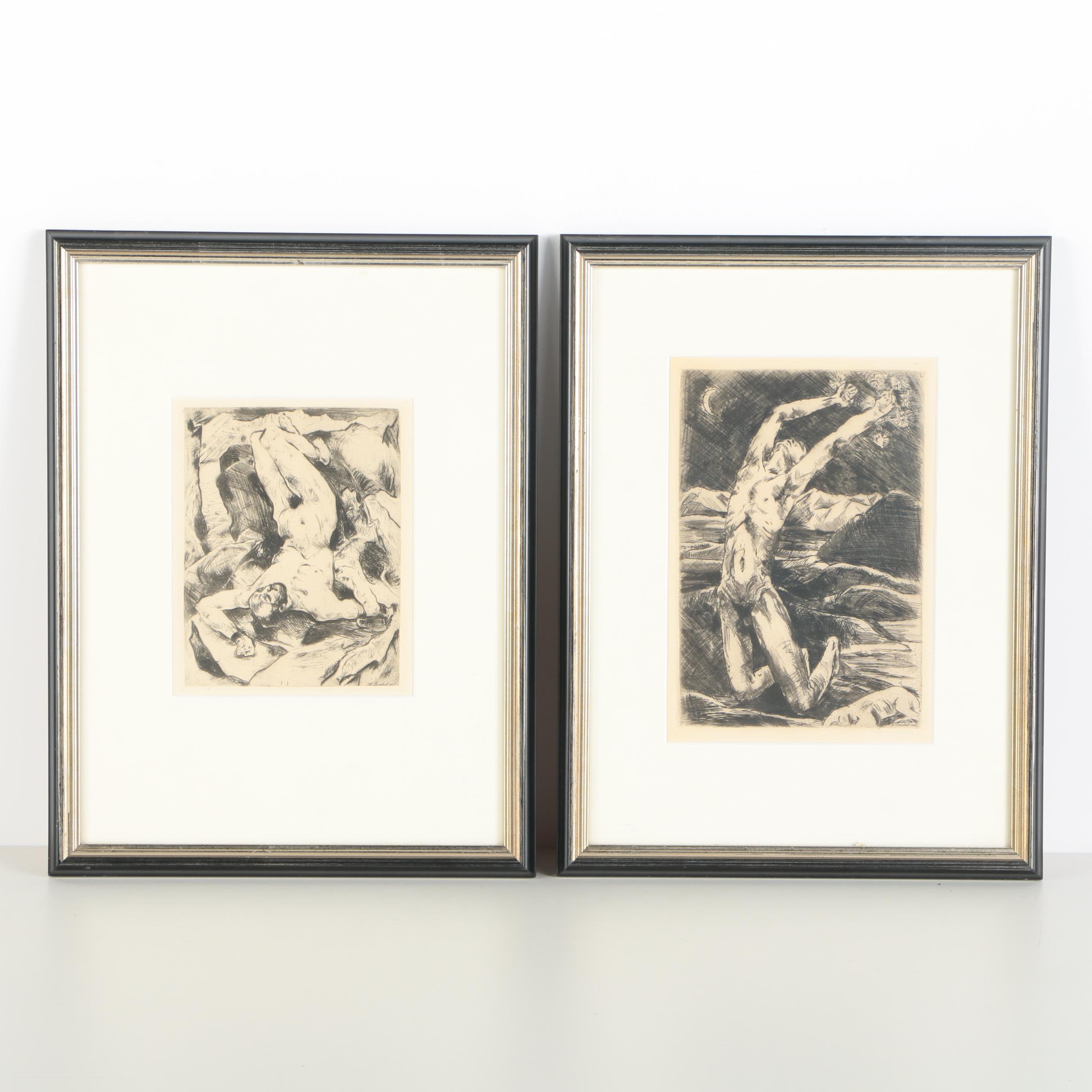 Two W. Jaeckel Drypoint Etchings on Paper