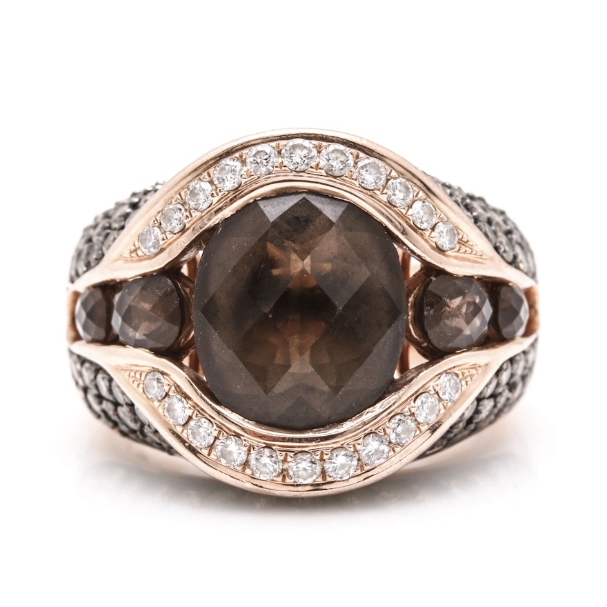 Le Vian 14K Yellow Gold Smoky Quartz and 1.84 CTW Diamond Ring