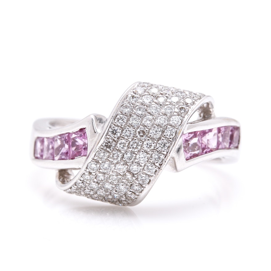 18K White Gold Pink Sapphire and Diamond Ring