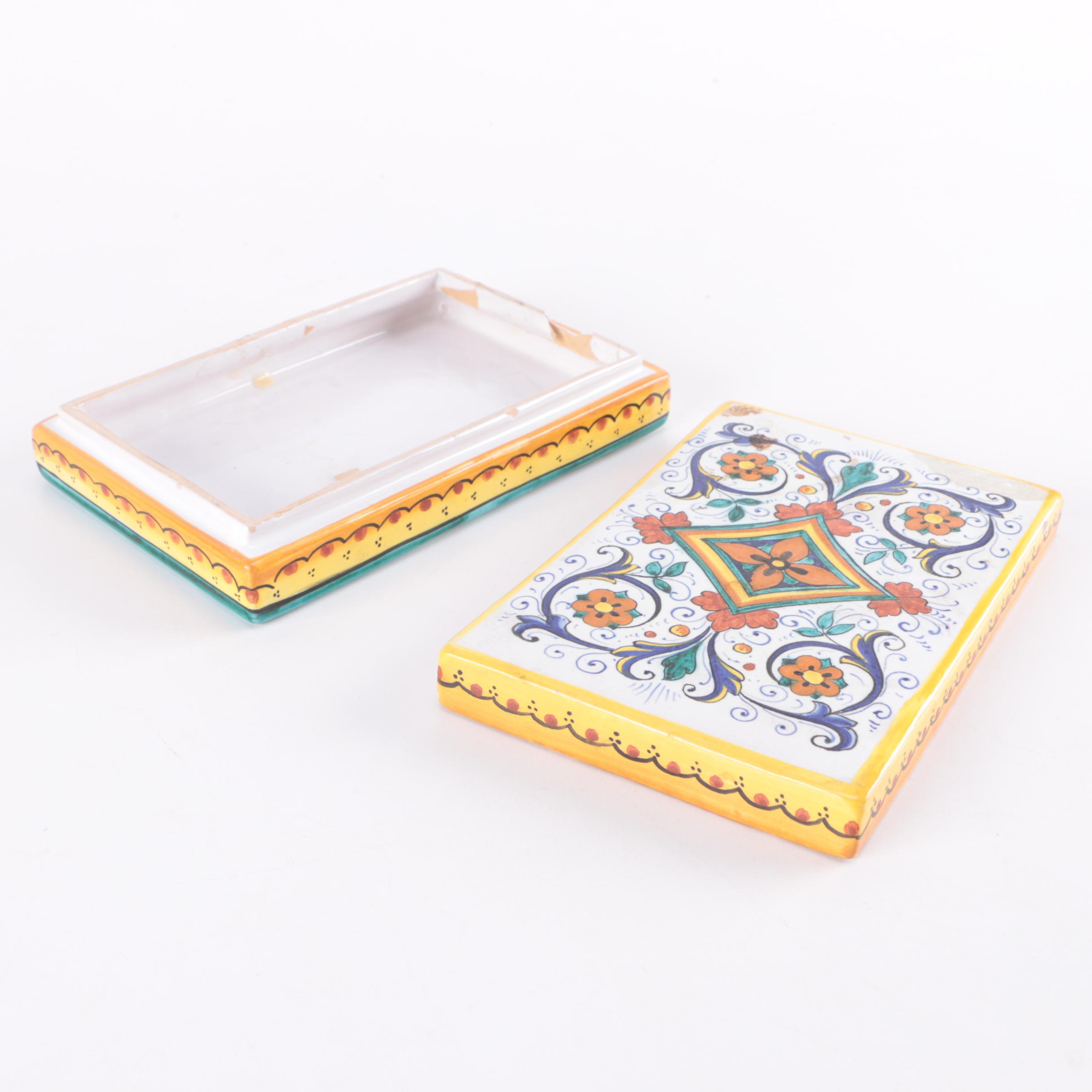 Decorative Dertua Hand Painted Italian Ceramic Container