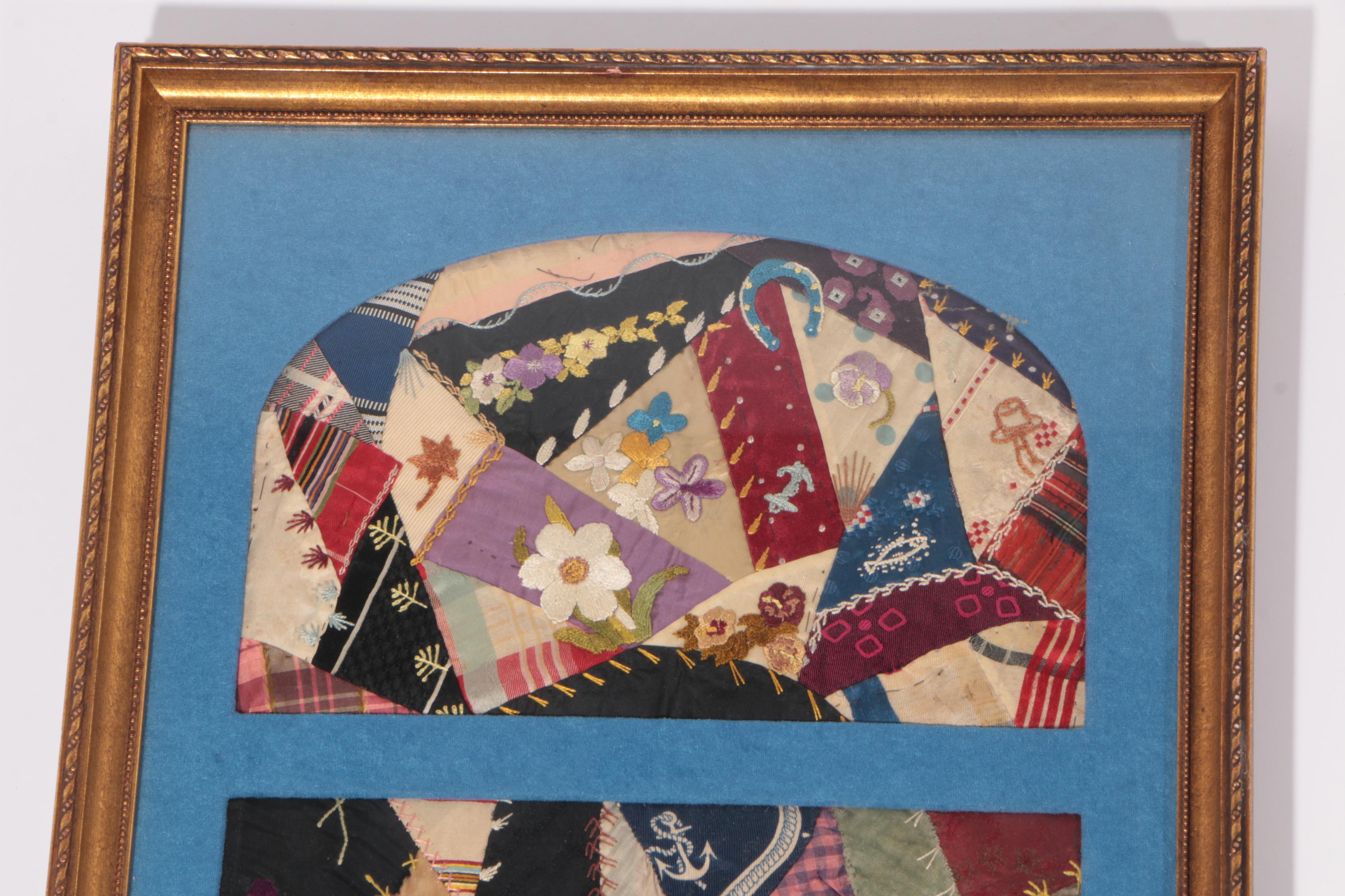 Framed Crazy Quilt Panels and Trumeau Mirror