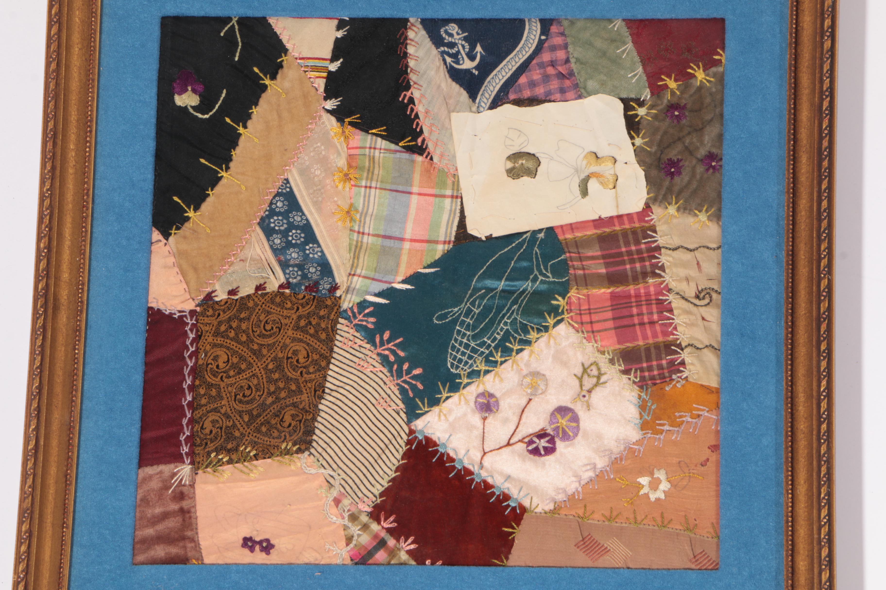 Framed Crazy Quilt Panels and Trumeau Mirror