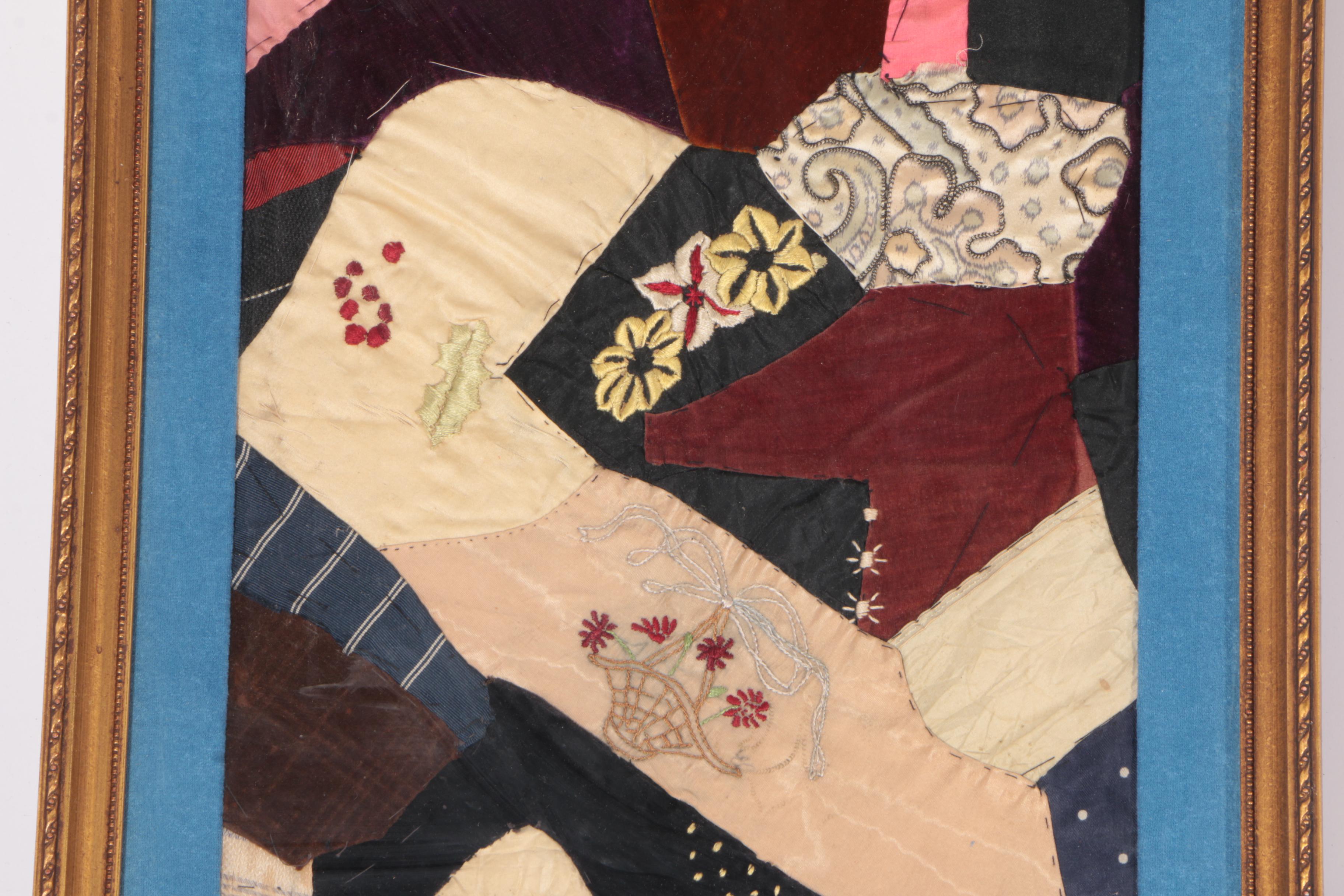 Framed Crazy Quilt Panels and Trumeau Mirror