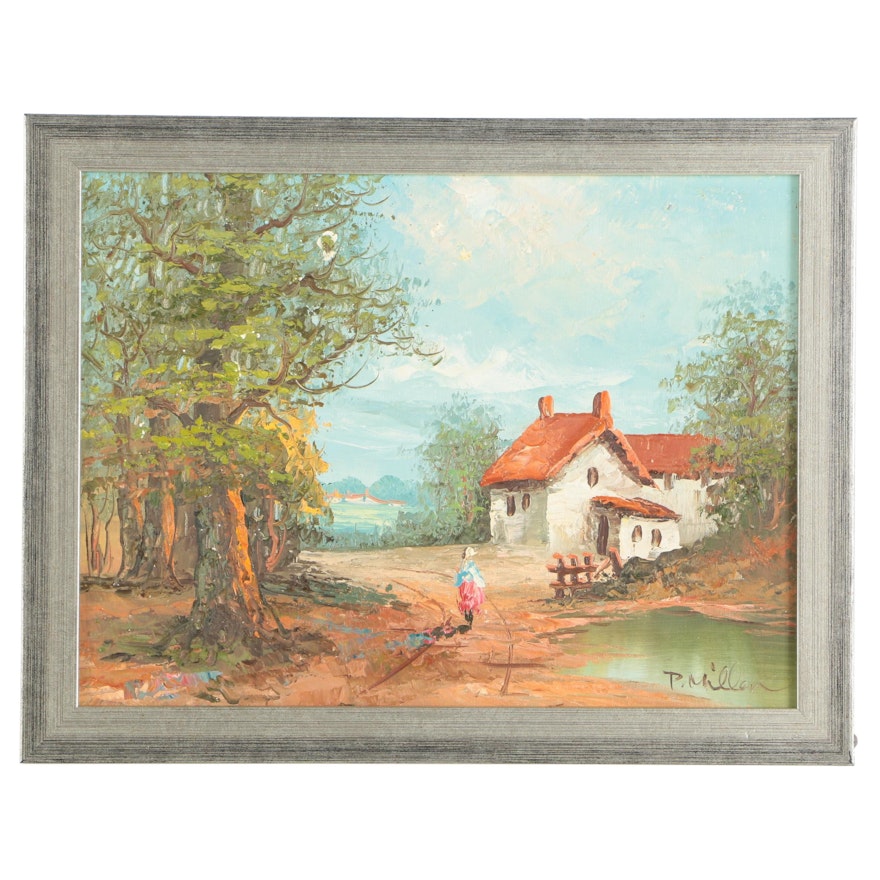 P. Miller Oil Painting on Canvas Board of a Country Road