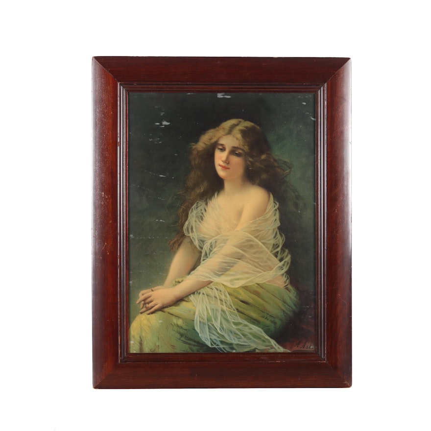 Chromolithograph after Angelo Asti Portrait of a Woman