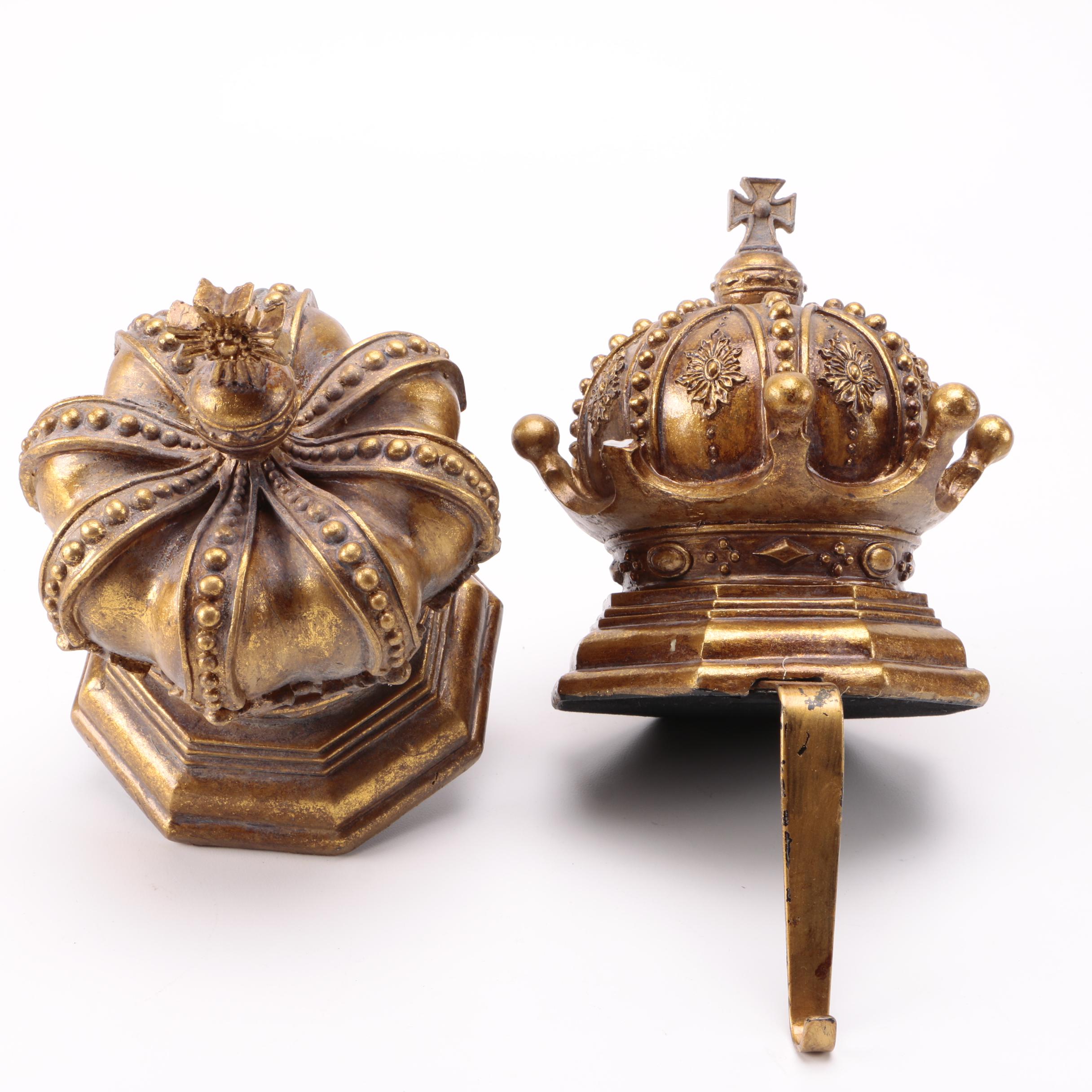 Gold Tone Mantel Christmas Stocking Hangers