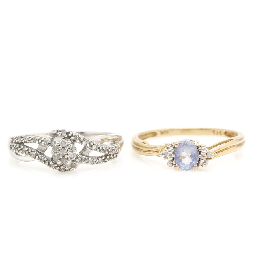 10K Gold Tanzanite and Diamond Rings