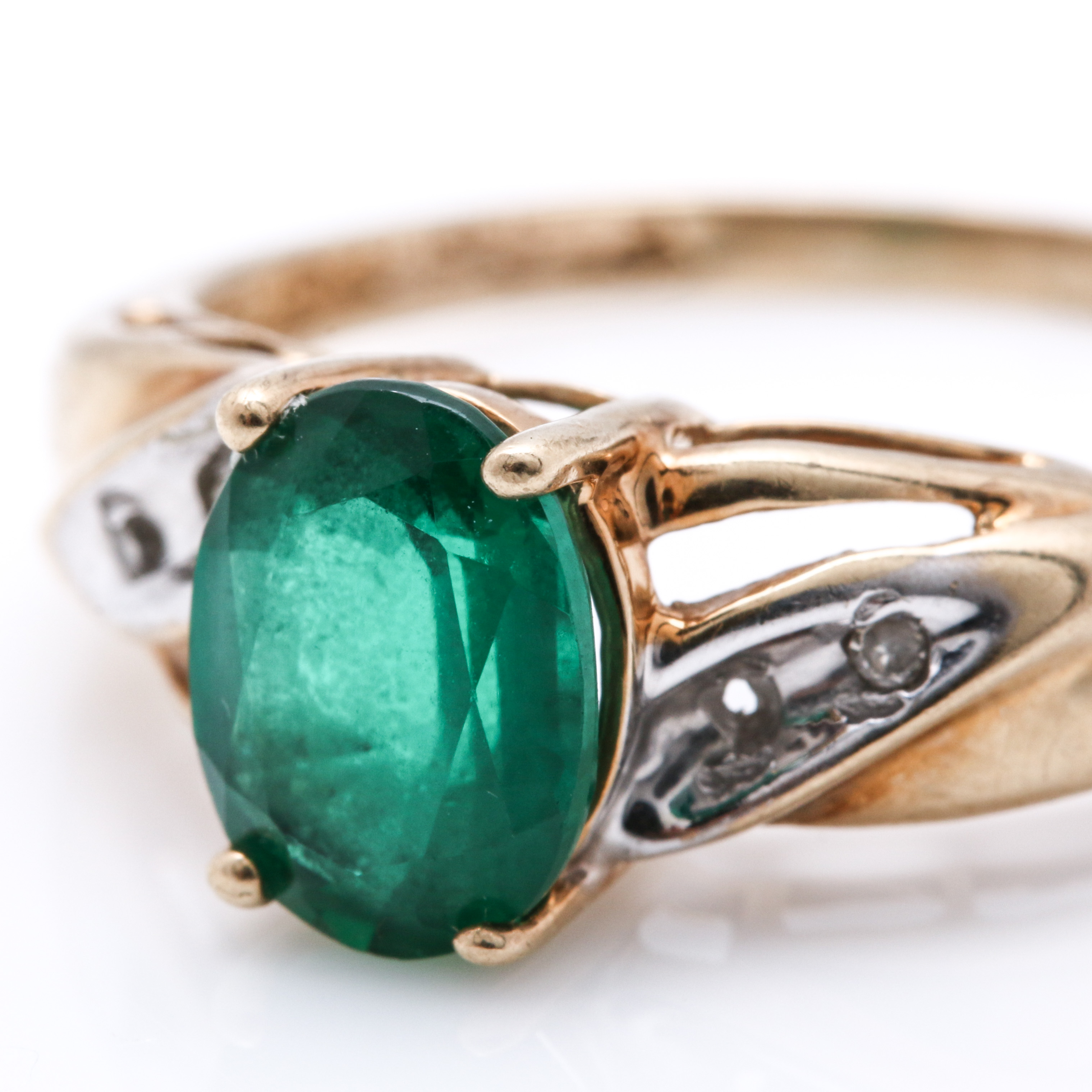 10K Yellow Gold Emerald and Diamond Ring