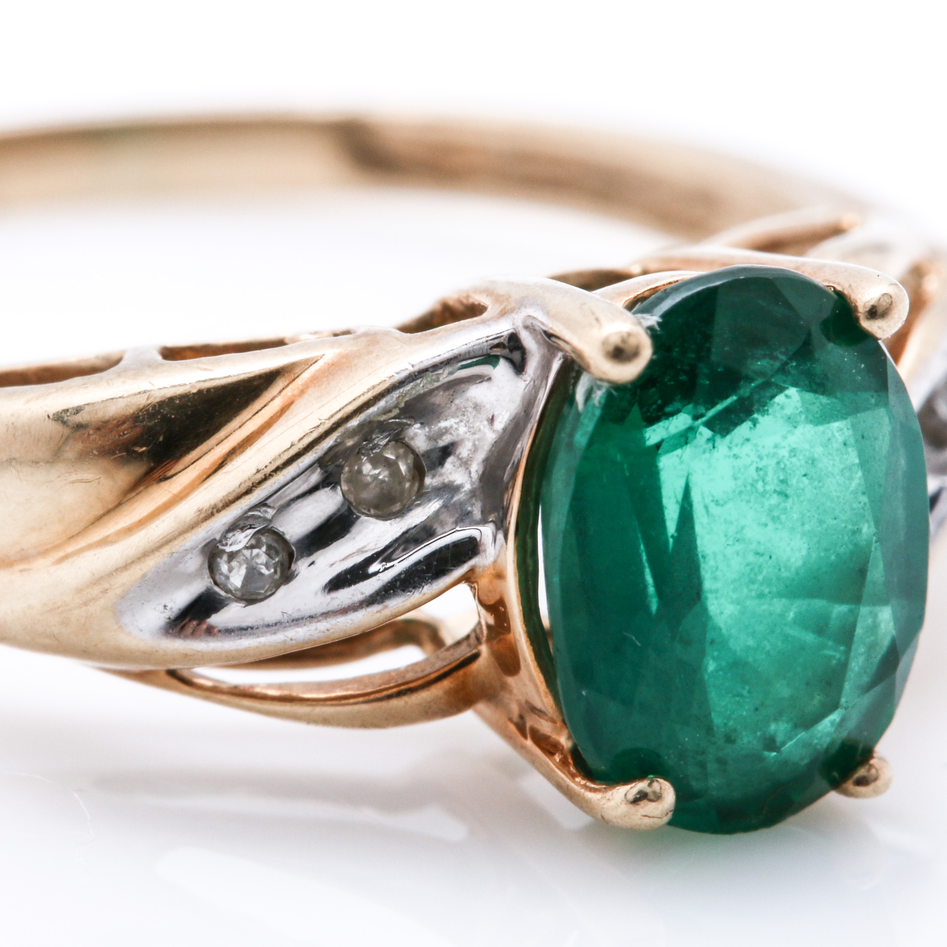 10K Yellow Gold Emerald and Diamond Ring