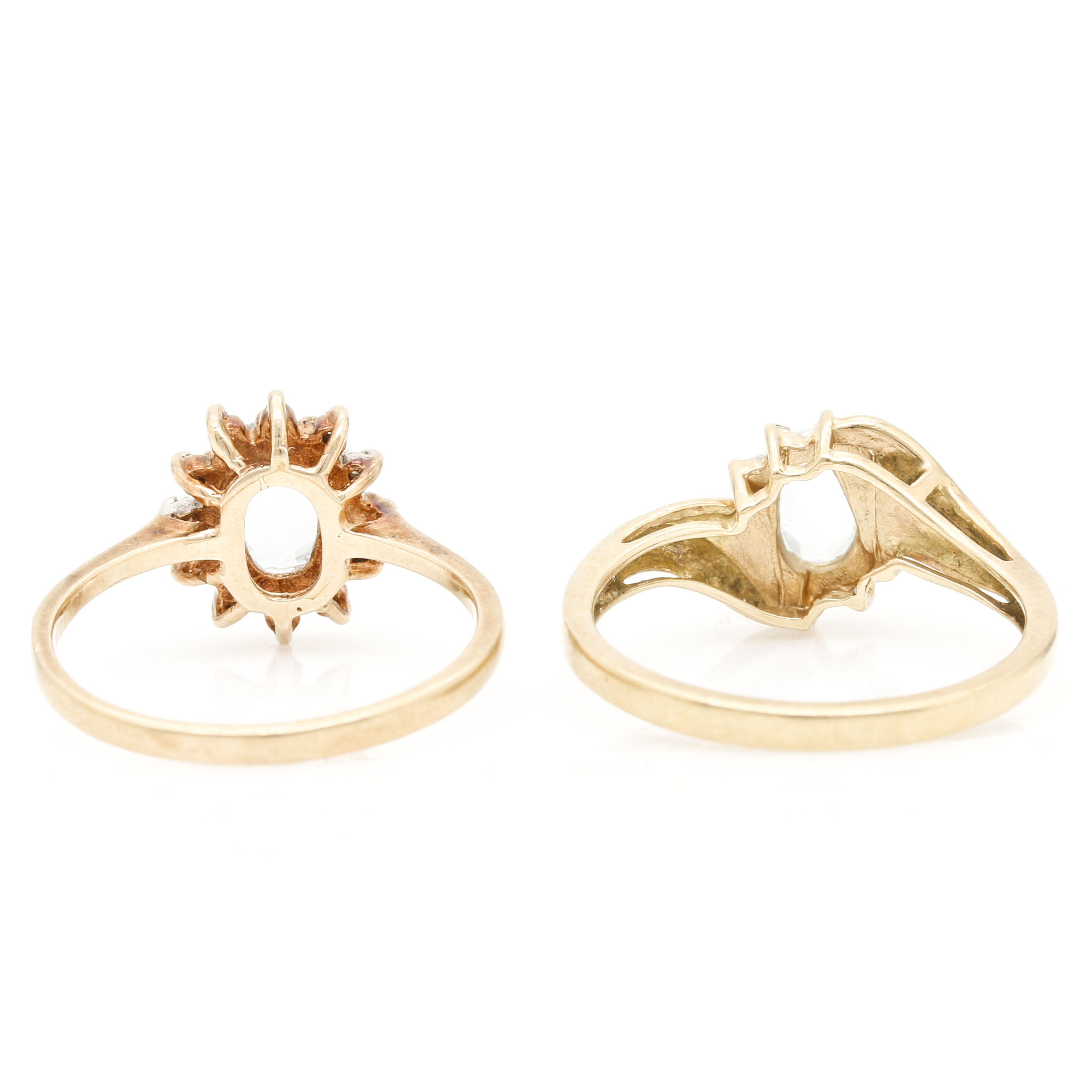 10K Yellow Gold Rings Featuring Aquamarine, Blue Topaz, and Diamonds