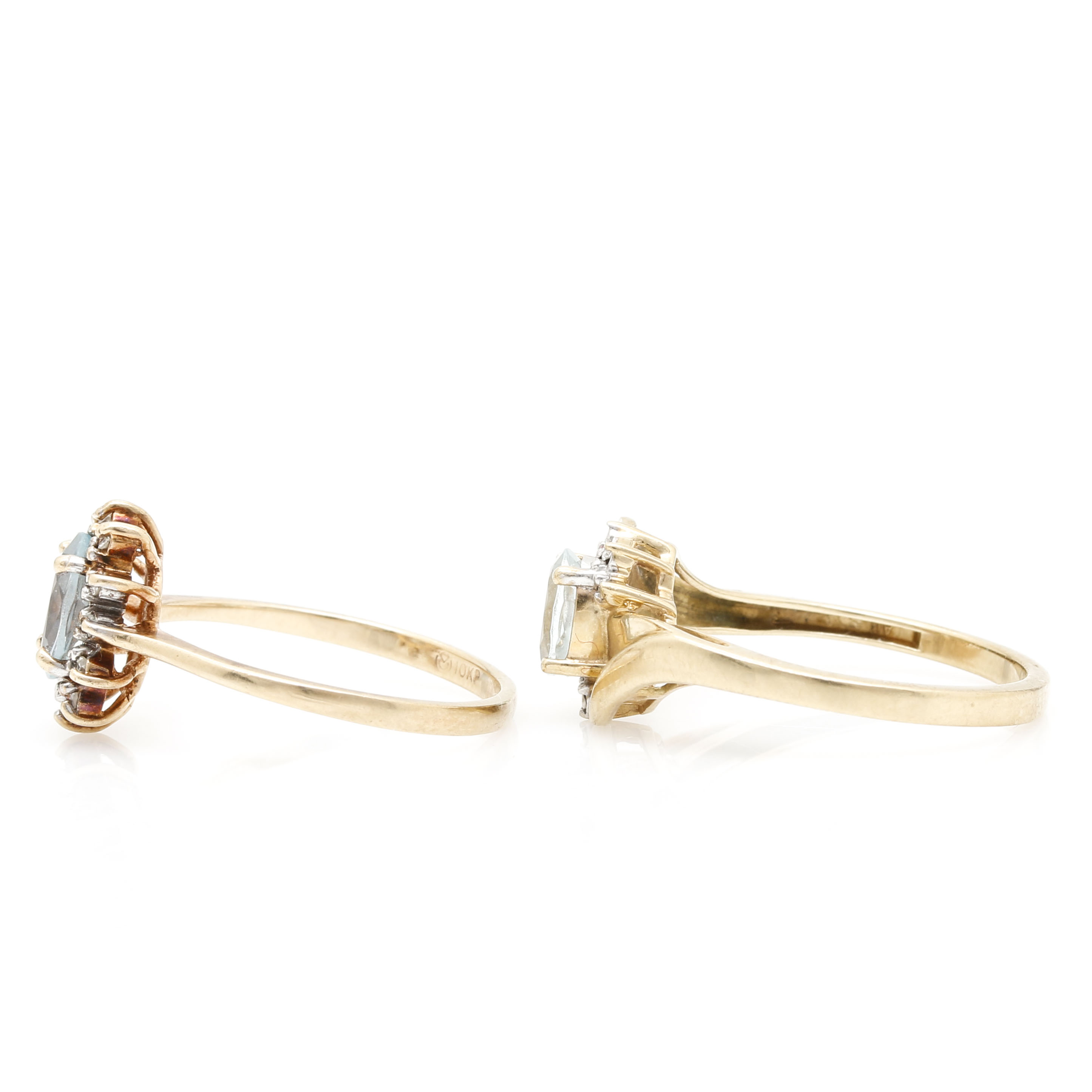 10K Yellow Gold Rings Featuring Aquamarine, Blue Topaz, and Diamonds