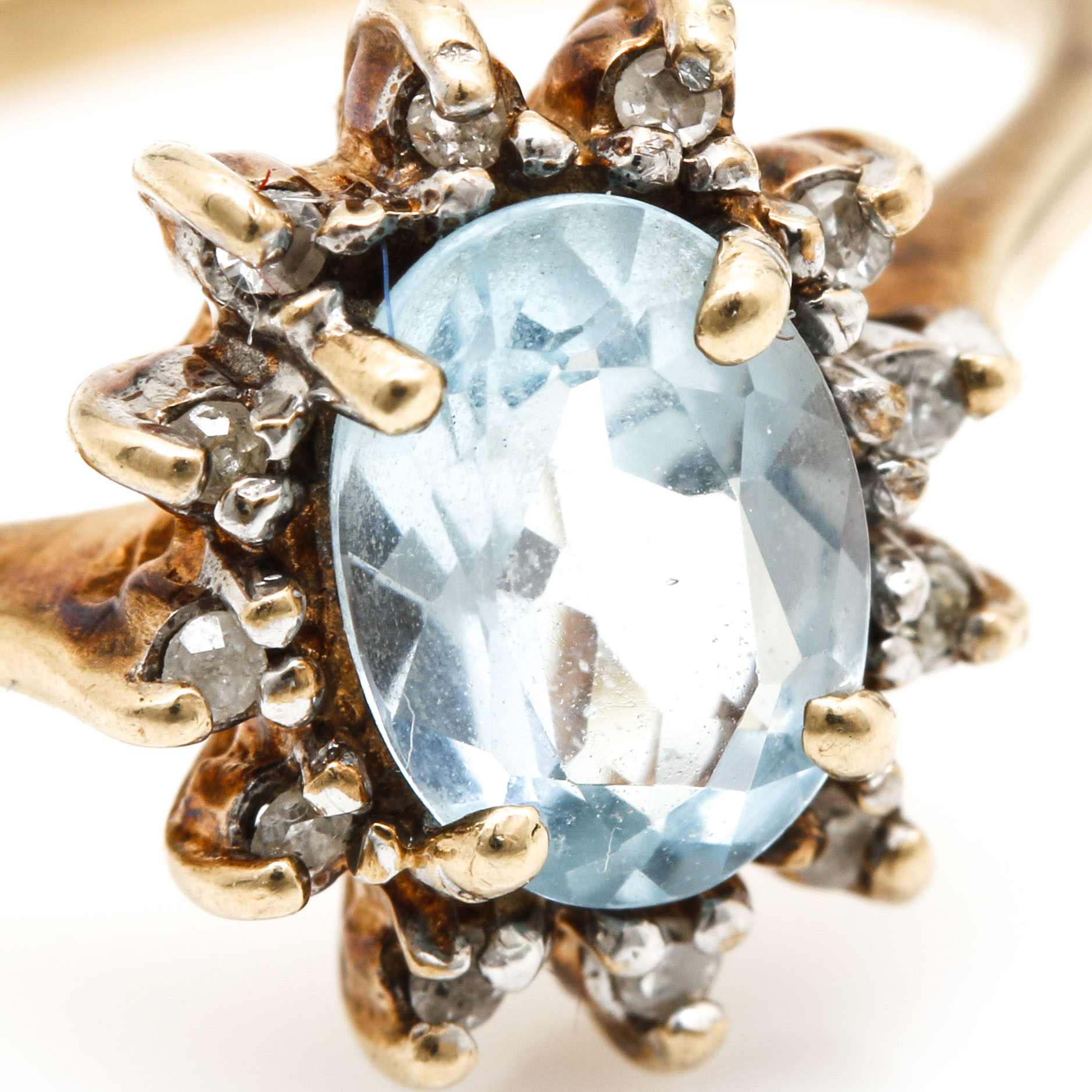 10K Yellow Gold Rings Featuring Aquamarine, Blue Topaz, and Diamonds