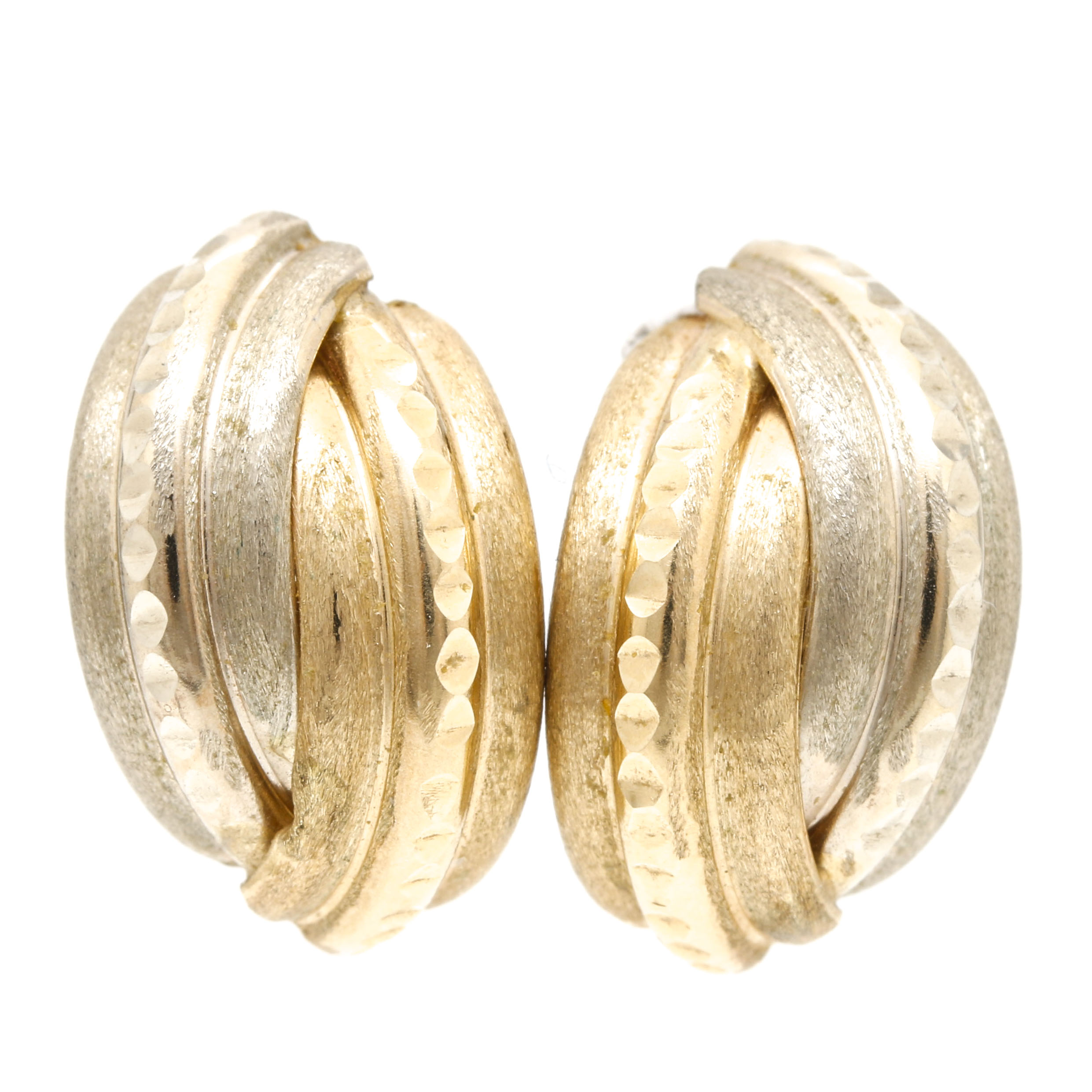 14K Two Tone Gold Half Hoop Earrings