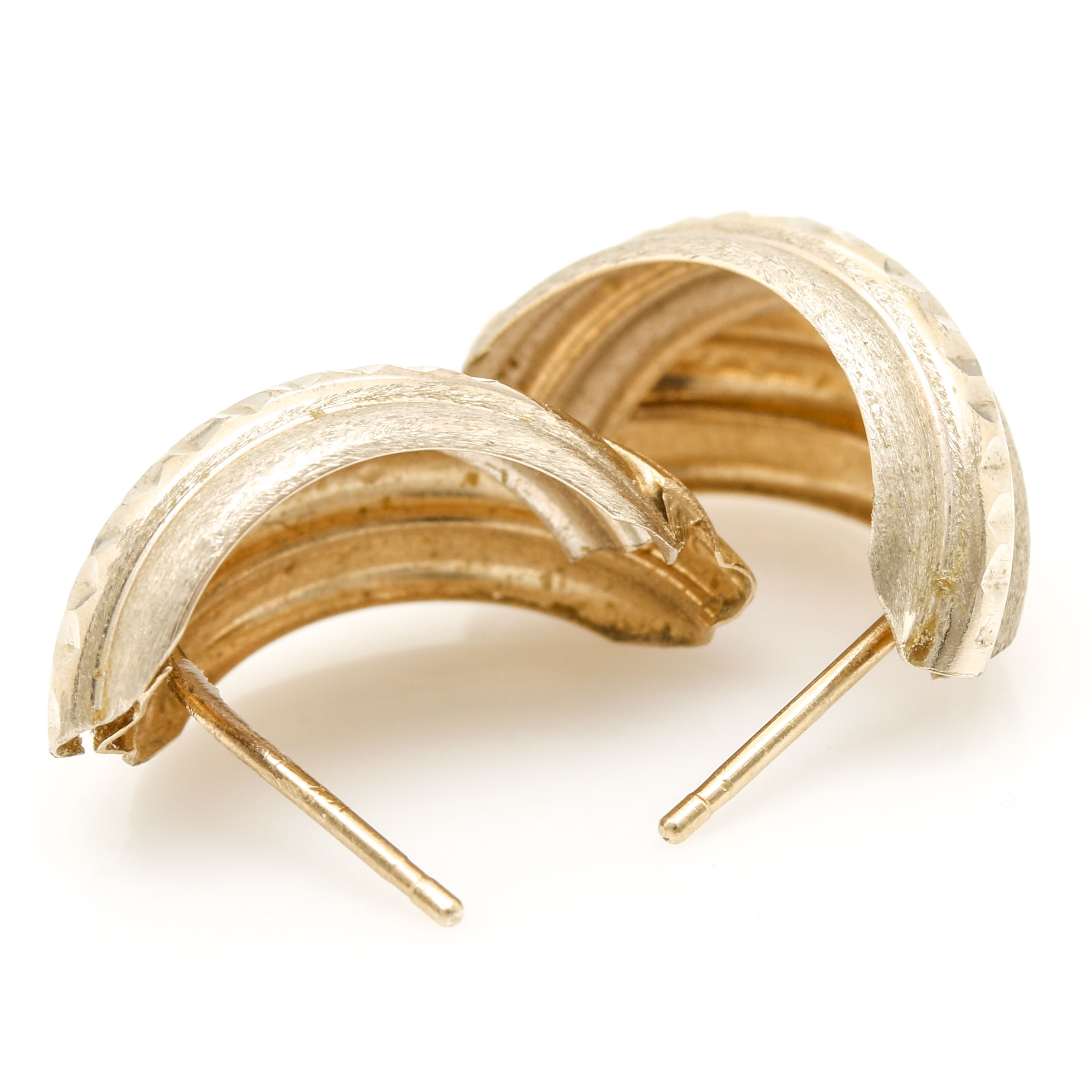 14K Two Tone Gold Half Hoop Earrings