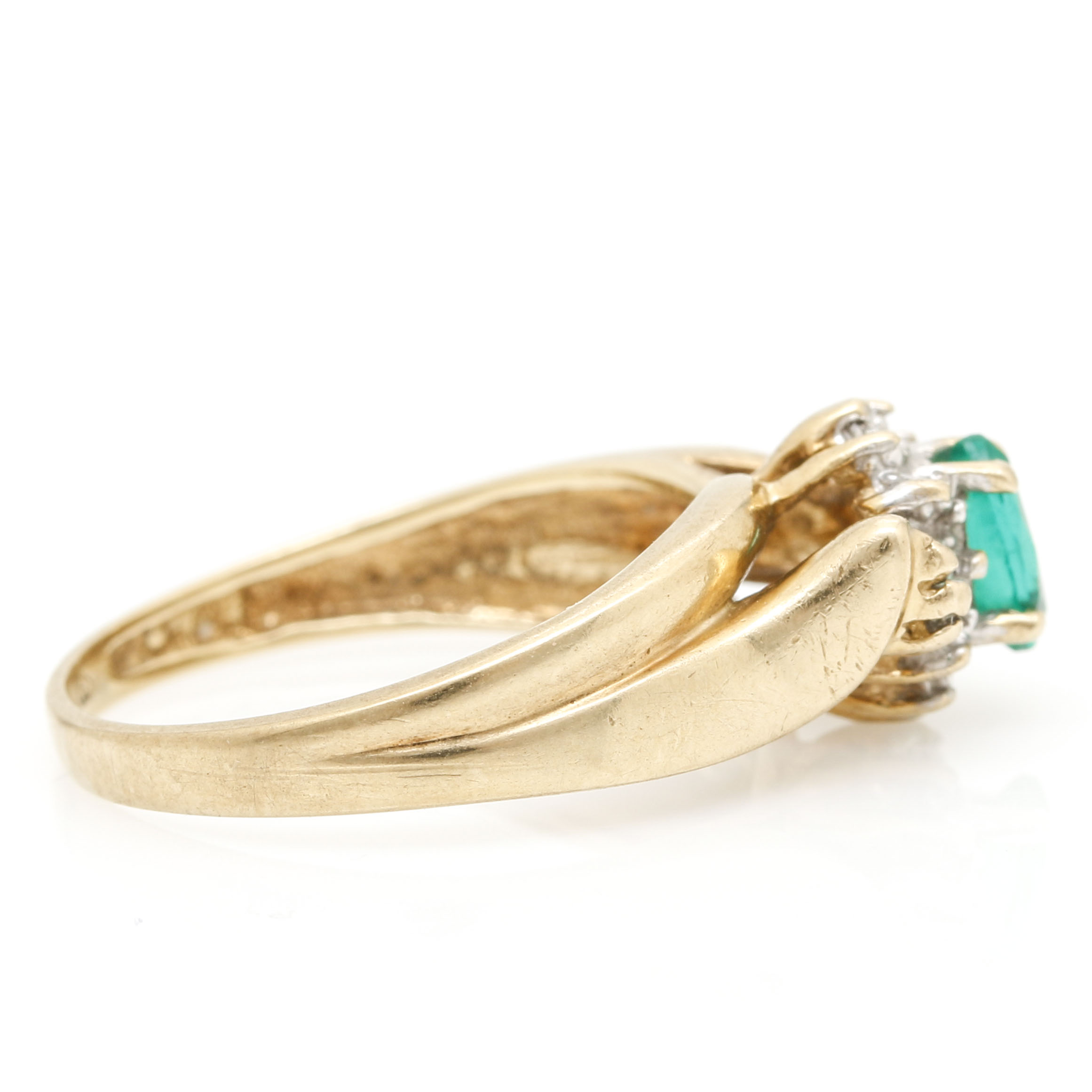 10K Yellow Gold Emerald and Diamond Ring