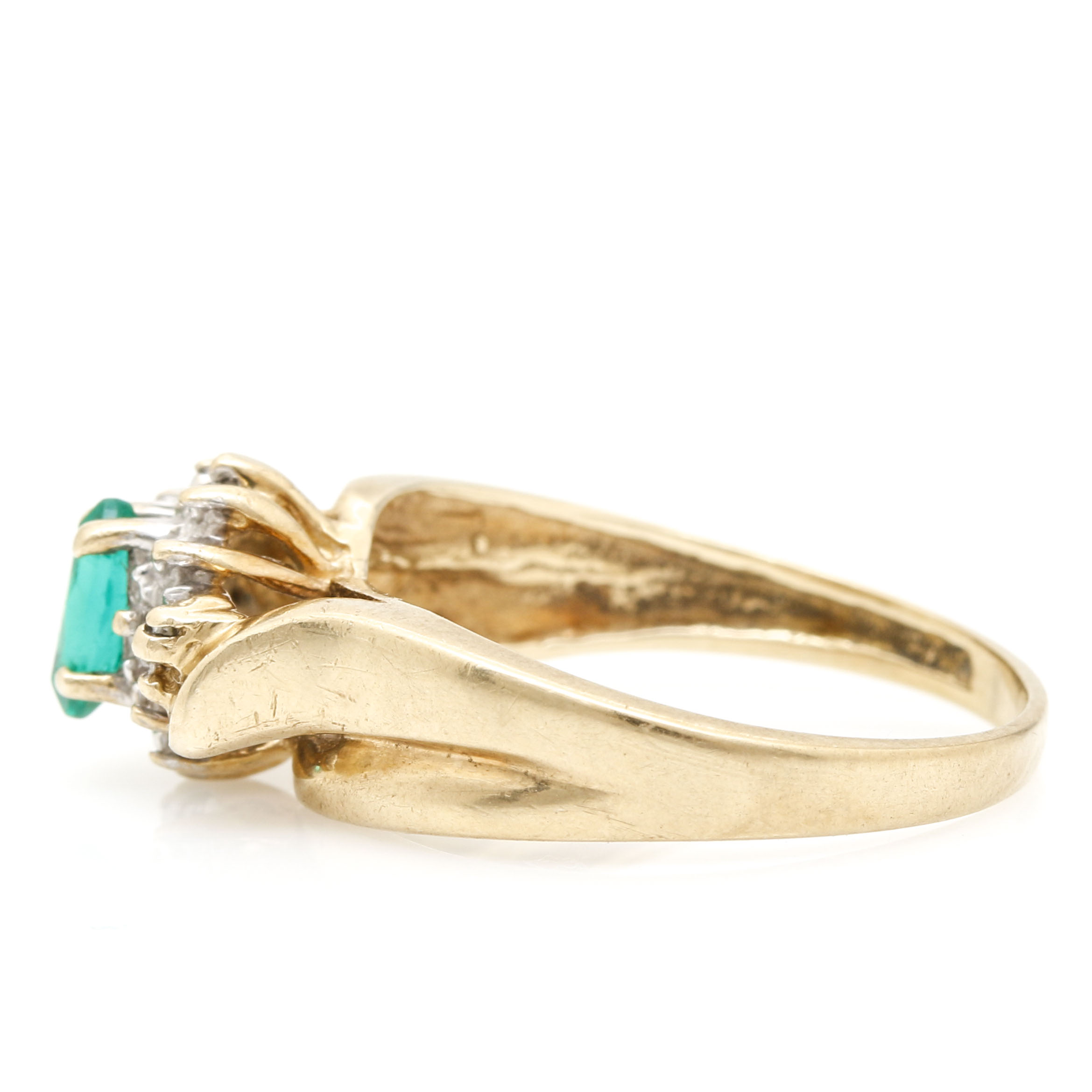10K Yellow Gold Emerald and Diamond Ring