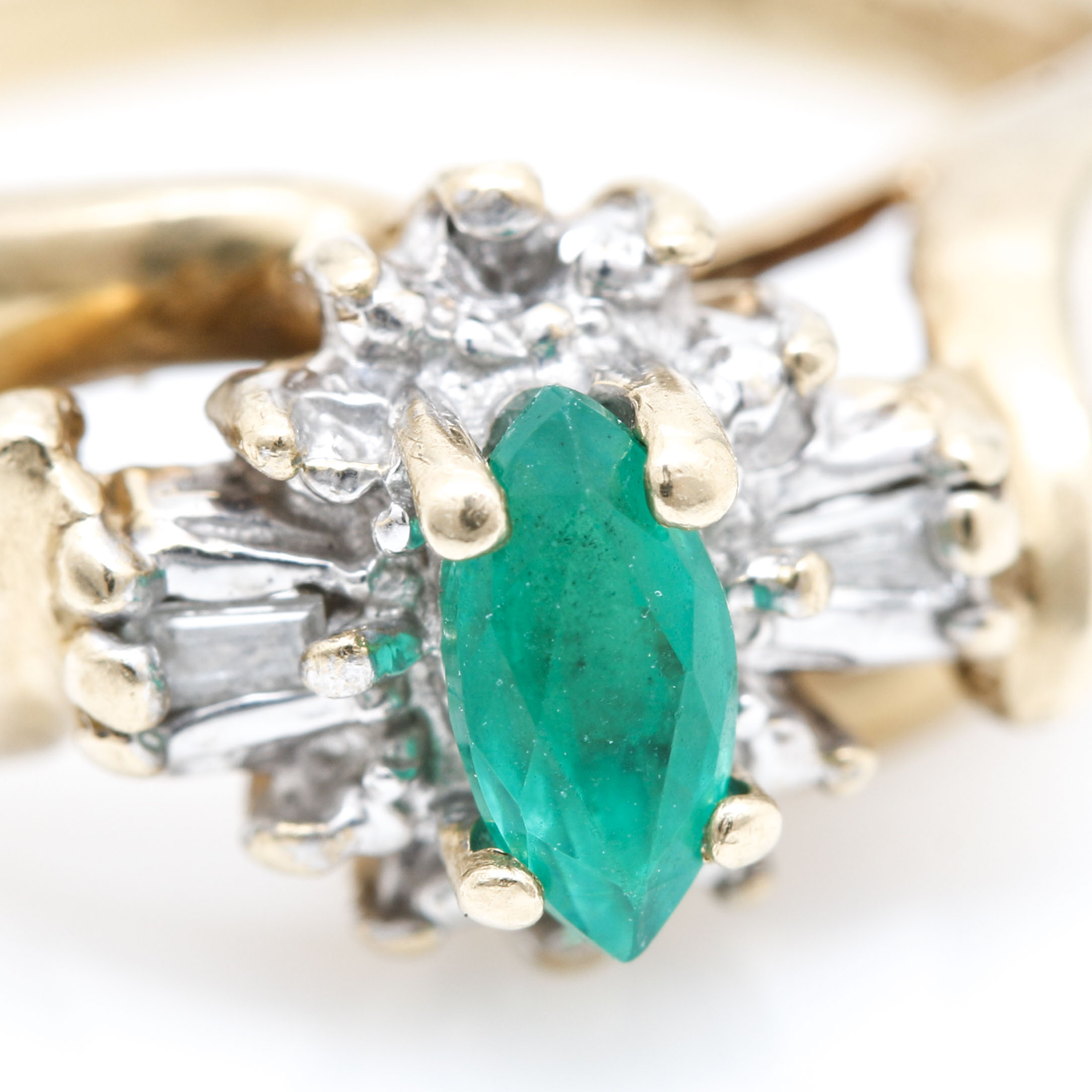 10K Yellow Gold Emerald and Diamond Ring