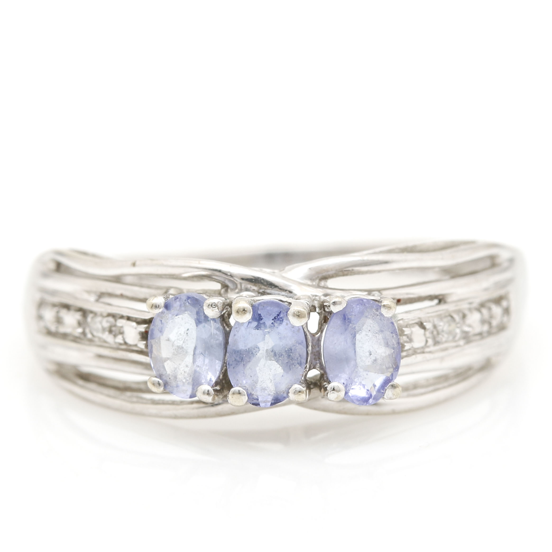 10K White Gold Tanzanite and Diamond Ring