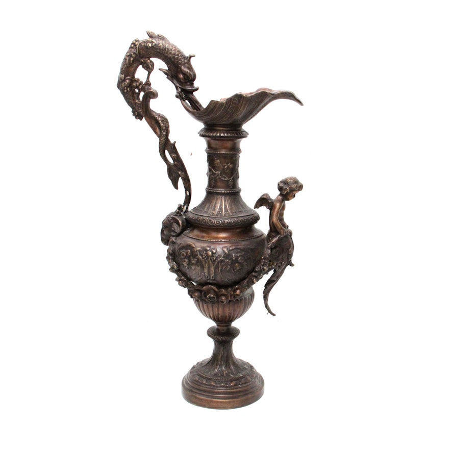 Bronze Tone Ewer With Dolphin Handle
