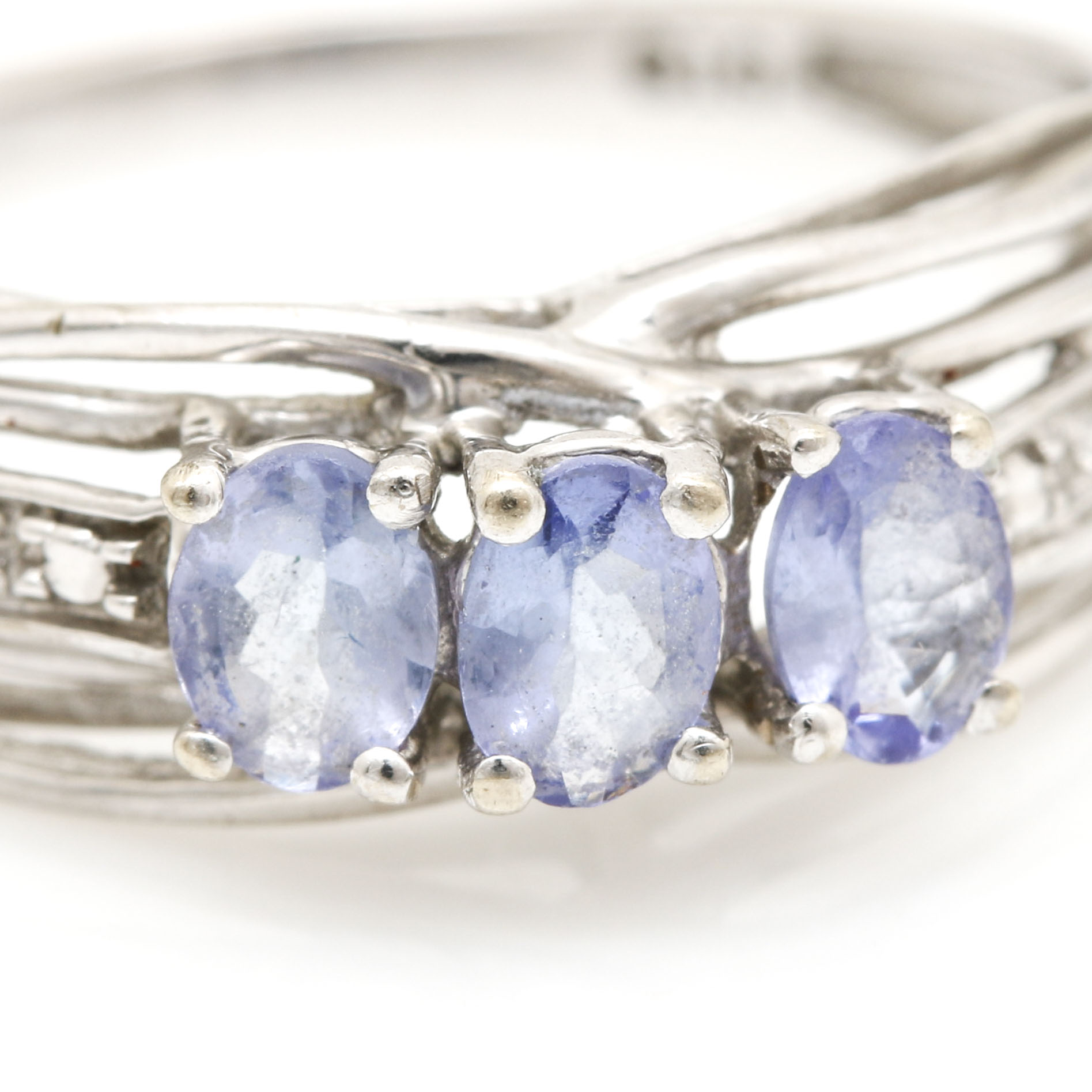 10K White Gold Tanzanite and Diamond Ring