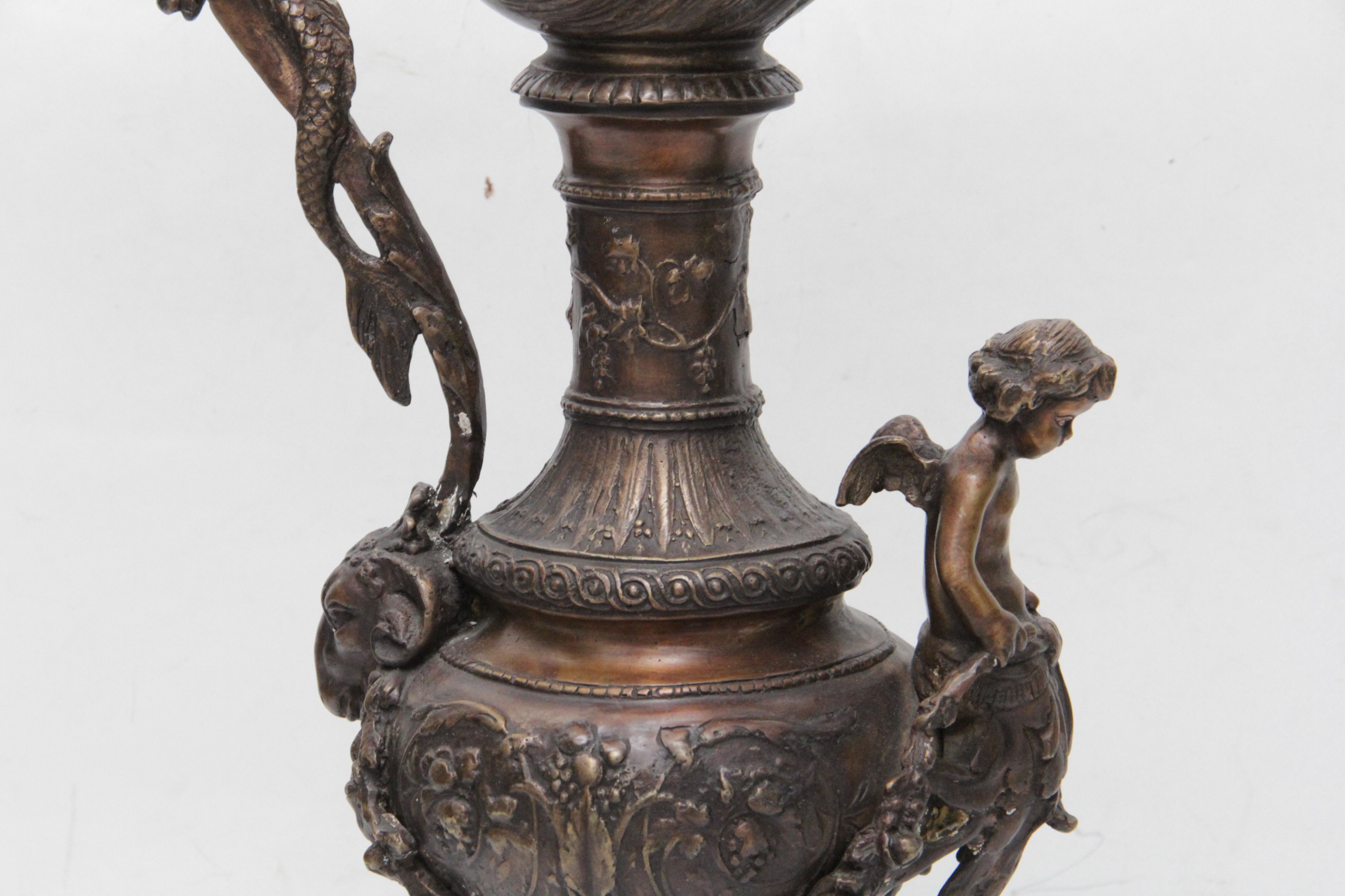 Bronze Tone Ewer With Dolphin Handle