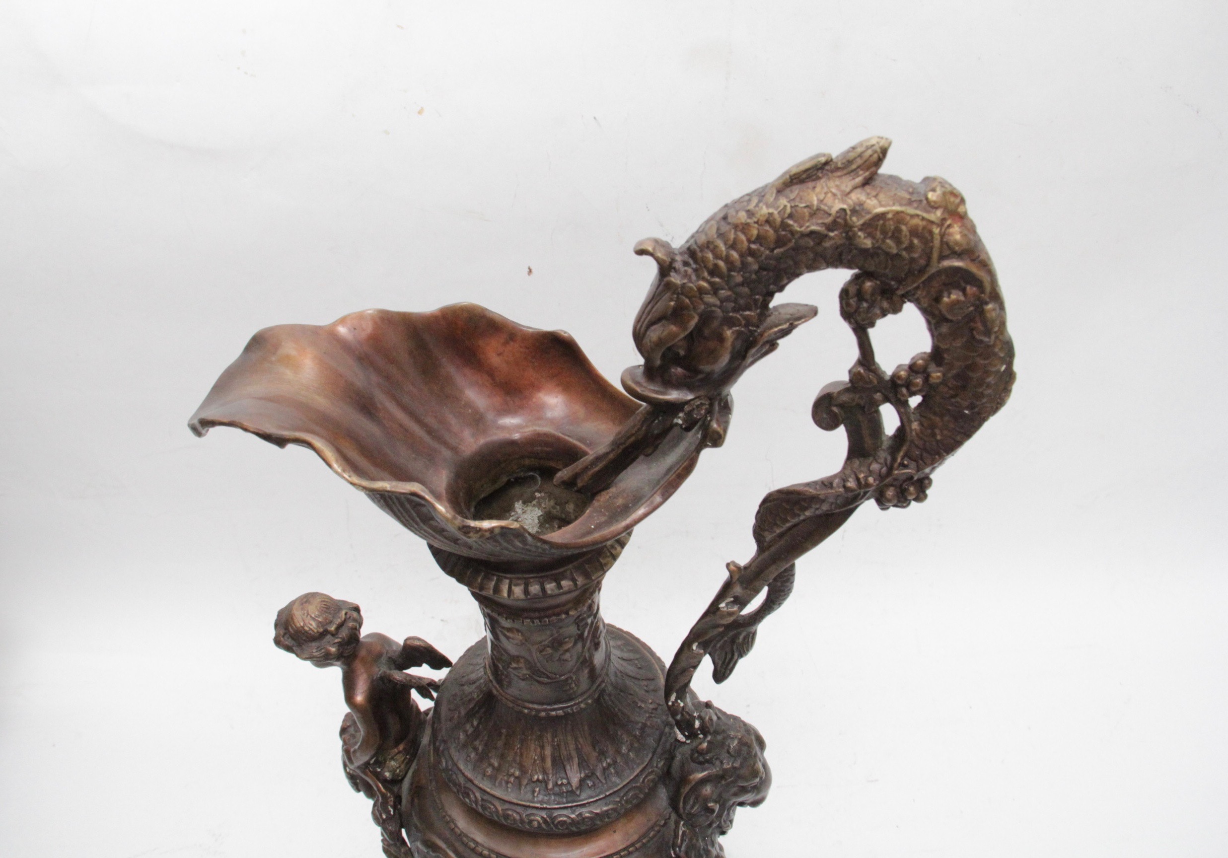 Bronze Tone Ewer With Dolphin Handle