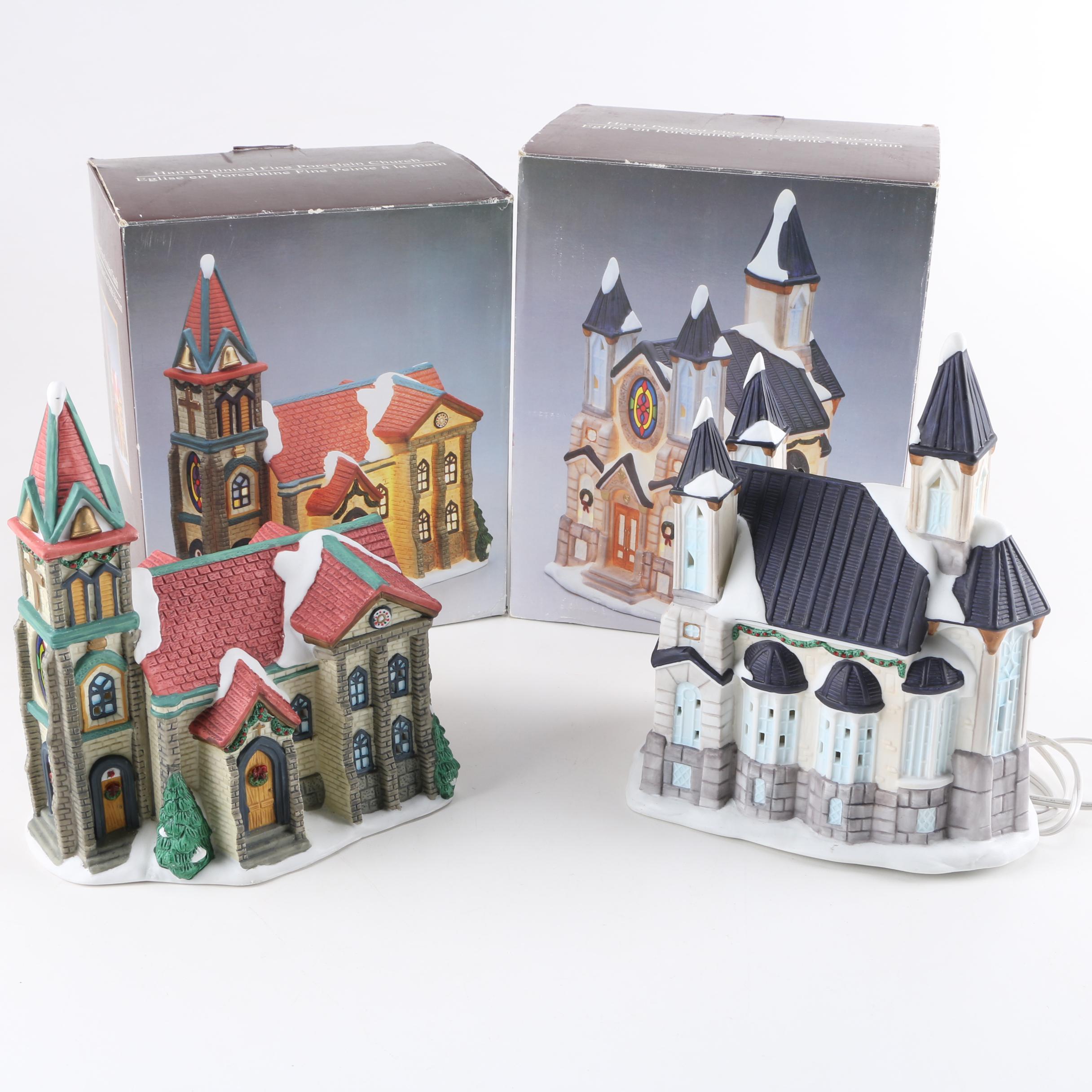 Hand Painted Porcelain Lighted Churches