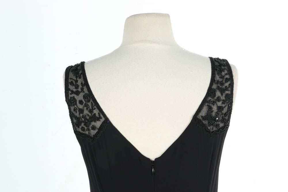 Escada Black Beaded Sleeveless Cocktail Dress