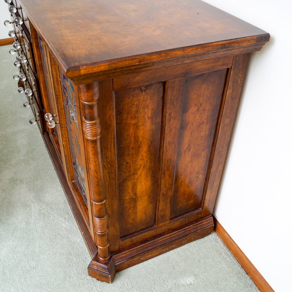 Apothecary-Style Wood Dresser with Faux Stained Glass Cabinet