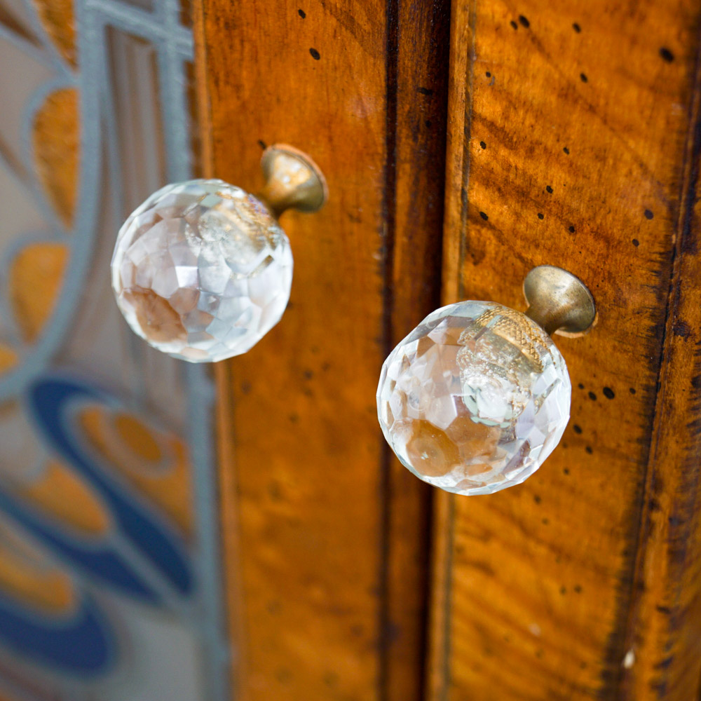 Apothecary-Style Wood Dresser with Faux Stained Glass Cabinet